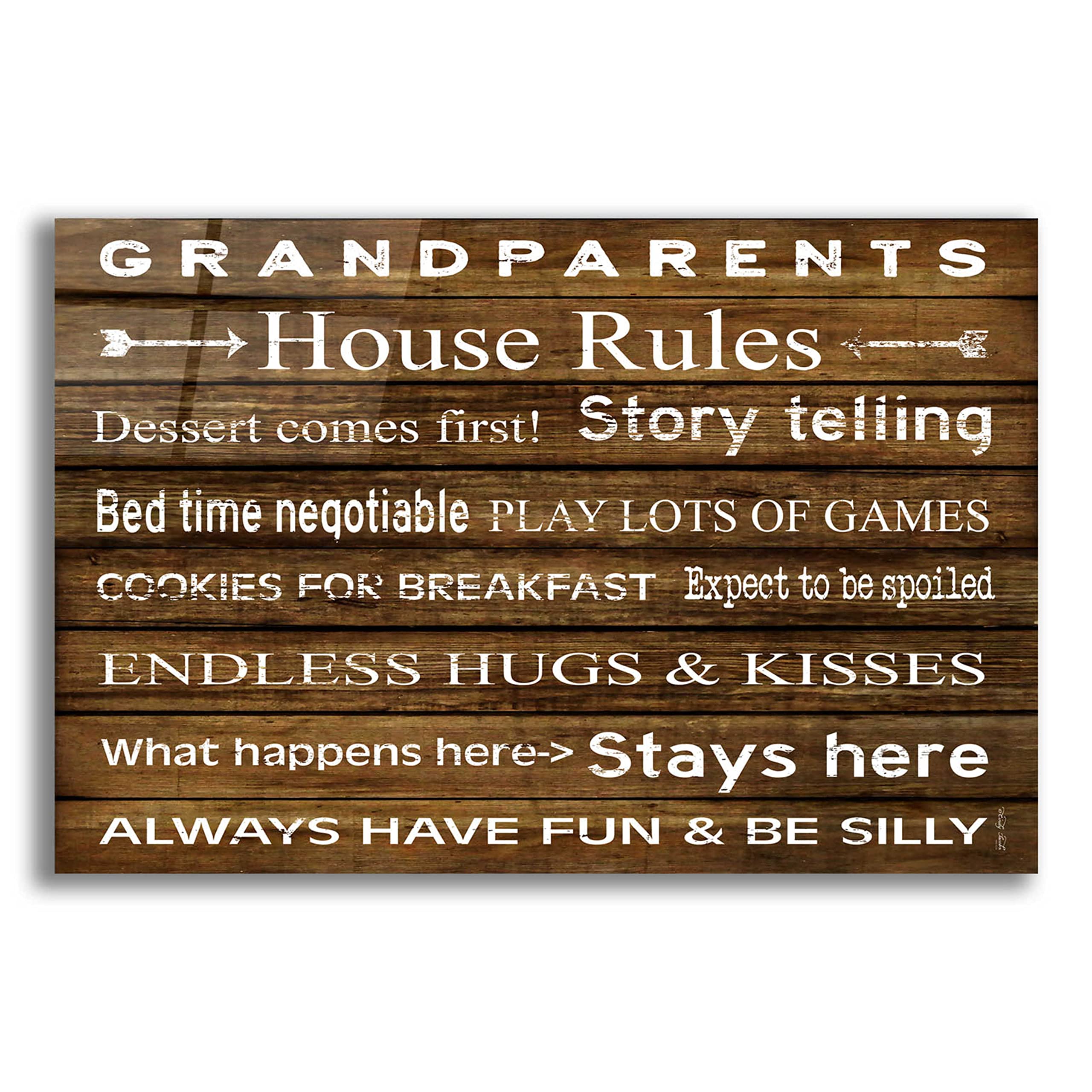 Grandparents House Rules Wall Art by Cindy Jacobs - 24x16 Inch Acrylic Glass Framed Painting - Perfect for Living Room, Nursery & Family Home Decor