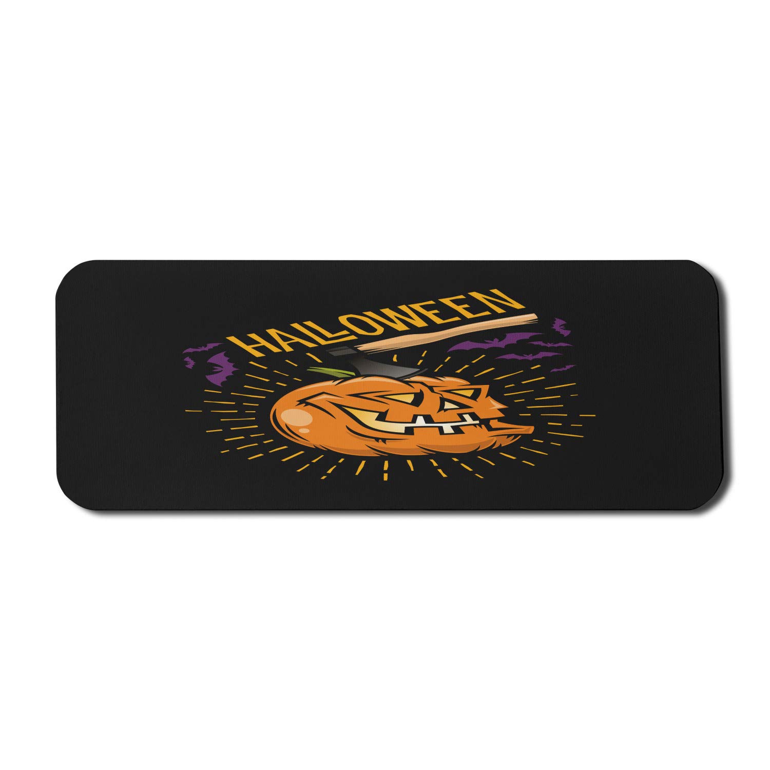 Ambesonne Halloween Gaming Mouse Pad - Scary Smiling Pumpkin with Flying Bats Design, Non-Slip Rubber Base, Large 31