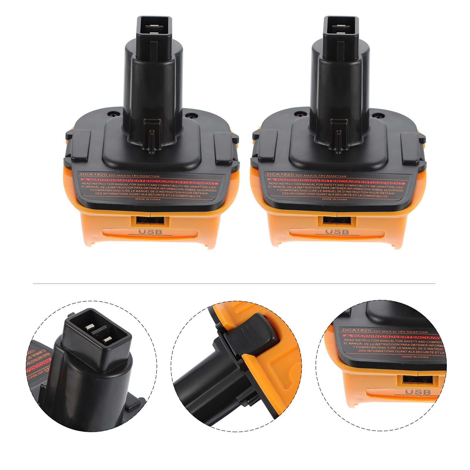 2 Sets DCA1820 Battery Charger Adapter - Power Connector & Conversion Converter for Lithium Ion Batteries - Compatible with Dewalt 18V/20V Tools - Ideal for Power Drills, Saws & Outdoor Equipment Charging