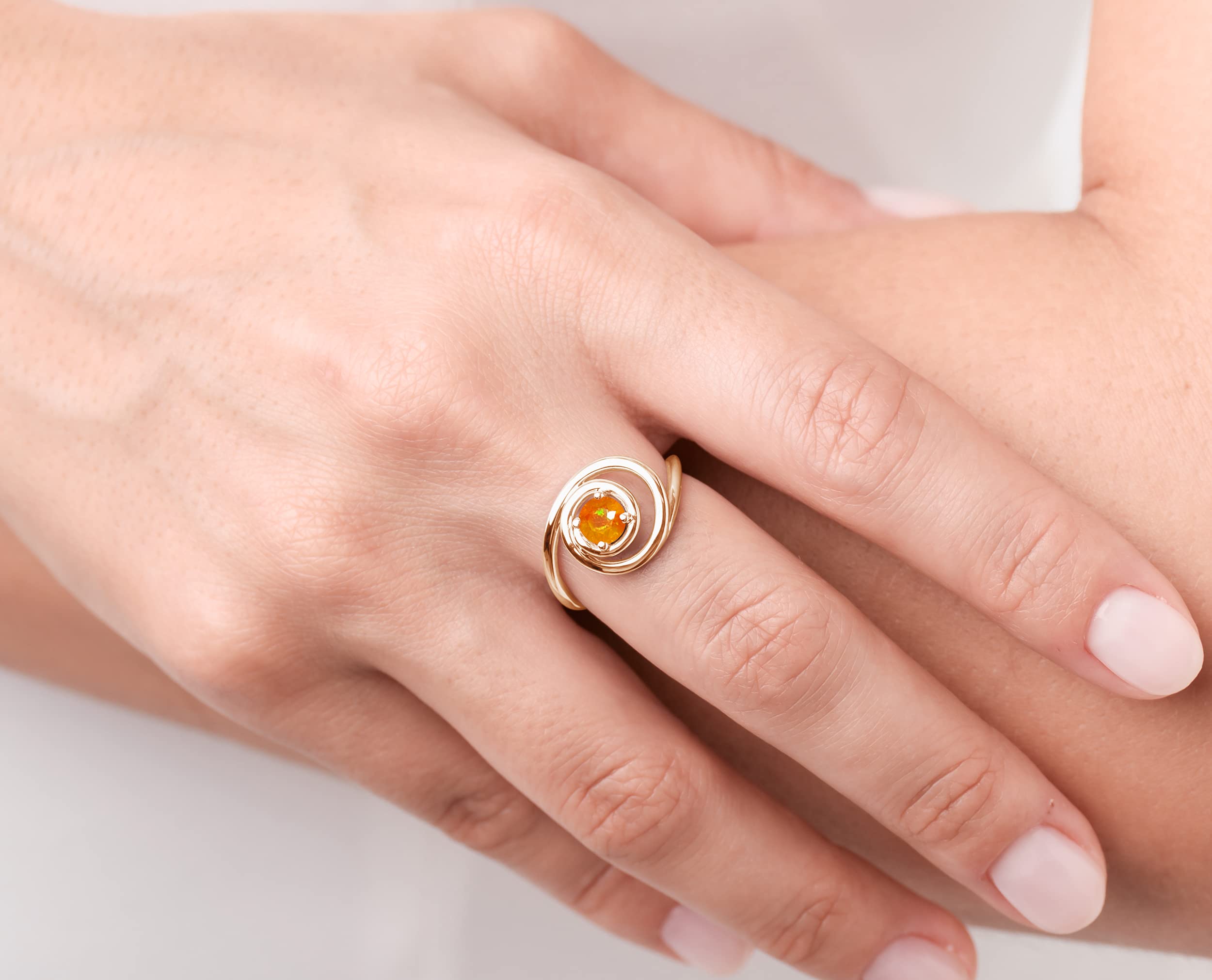 Fire Opal Alternative Engagement Ring for Women - Minimalist Solitaire Gold Ring - Unique Orange Opal Wedding Band - Perfect for Proposals, Anniversaries & Everyday Elegance