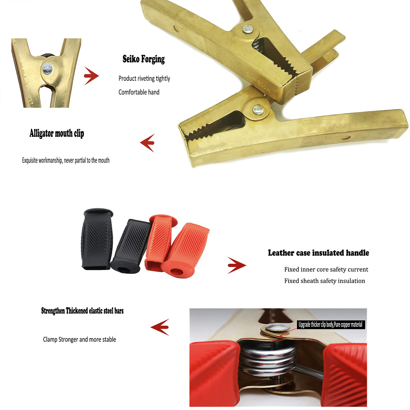 Heavy Duty Copper Battery Clamps 100A-1500A for Car Jump Start & Welding - High Conductivity Alligator Clips for Jumper Cables, Chargers & Power Tools - Ideal for Automotive Repair, Emergency Jump Starts & DIY Welding Projects