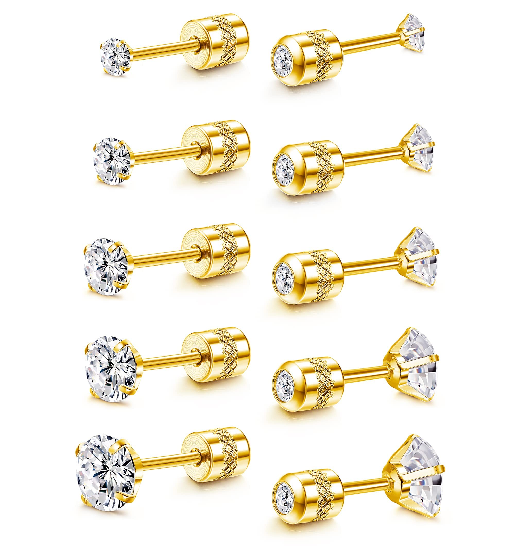 Hypoallergenic 20G Stainless Steel Cubic Zirconia Stud Earrings for Women & Men - Tragus, Helix, Cartilage Piercing Jewelry - Surgical Steel Post for Sensitive Ears - Perfect for Daily Wear, Gifts & Special Occasions