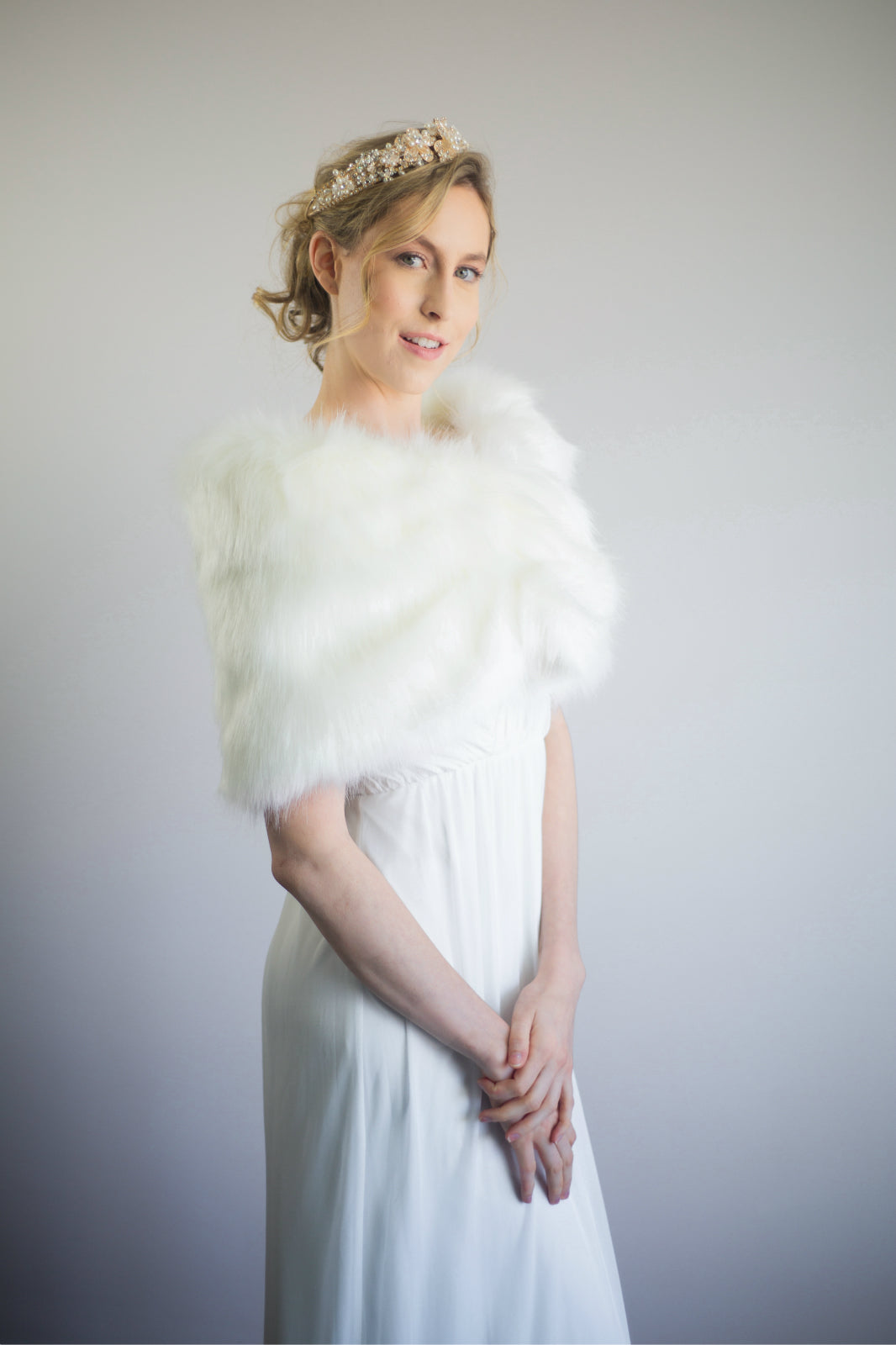 Ivory White Fur Wrap Shawl - Blair Ivy03 - Elegant Winter Accessory for Women, Perfect for Weddings, Parties & Cold Weather Fashion