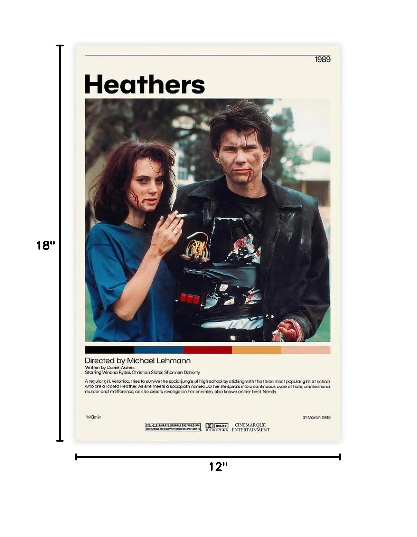 Heathers Classic Retro Movie Poster - Cool Wall Art Print, Unframed Canvas Decor for Room Aesthetic, Perfect Gift (12x18 inches, 30x45cm) - Ideal for Home, Office, Dorm & Theater Room Decor