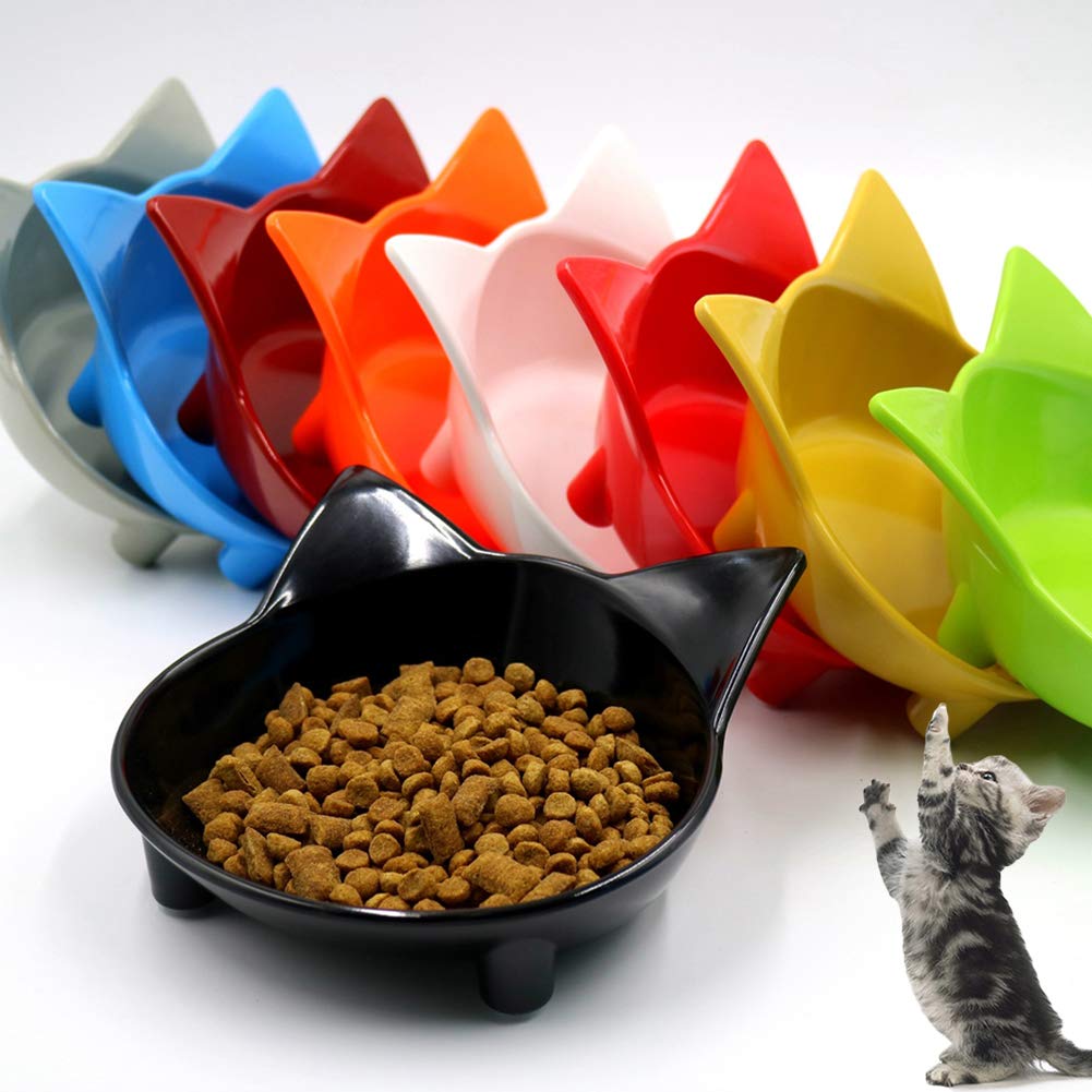 Non-Slip Cat & Dog Food Bowl with Cute Ears Design - Pet Feeding Dish for Kittens & Puppies - Perfect for Home, Travel and Outdoor Use - Black
