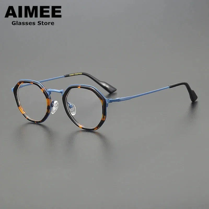 Stylish Aimee Unisex Full Rim Round Polygon Titanium Acetate Eyeglasses Frame 14023 - Perfect for Work, Reading & Fashion Accessories