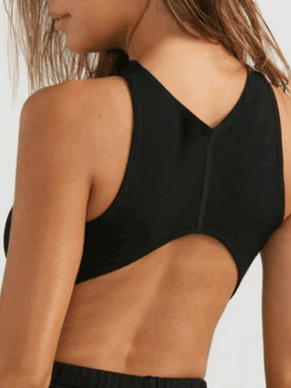 ZASUWA Women's V-Neck Padded Sports Bra Tank Top - Elastic & Tight Fit for Yoga, Running & Workouts