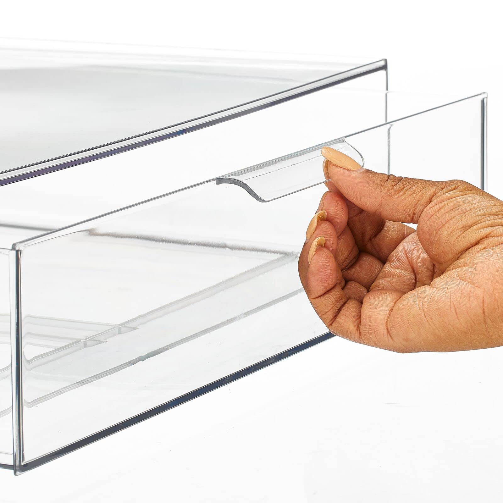 mDesign Wide Plastic Stackable Bathroom Storage Organizer Bin with Pull-Out Drawer - 2 Pack Clear - Cabinet, Vanity, Shelf & Closet Organization - Perfect for Bathroom, Bedroom & Laundry Room Storage Solutions