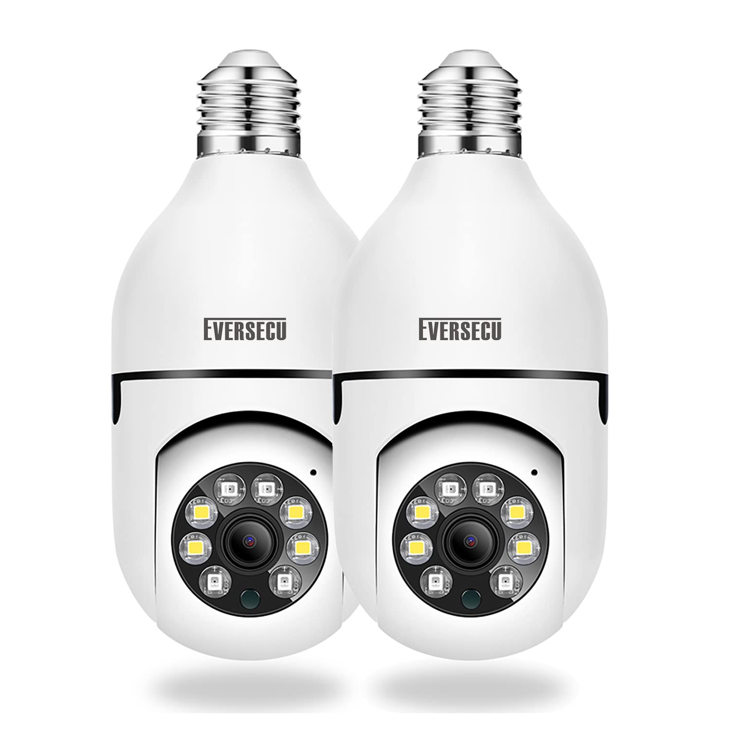 Eversecu 2 Pack 1080P 2.0MP Wireless PTZ Security Camera with E27 Light Bulb Connector - Motion Auto Tracking, 2-Way Audio, Night Vision, Tuya Smart Life App WiFi IP CCTV Camera for Home/Office Indoor Surveillance