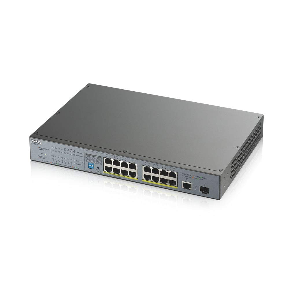 Zyxel GS1300-18HP 16-Port Gigabit Unmanaged PoE+ Switch | 170W Power Budget | 1G Copper + SFP Port | Long Range PoE for IP Cameras, VoIP Phones & Wireless Access Points | Ideal for Office & Home Network Setup
