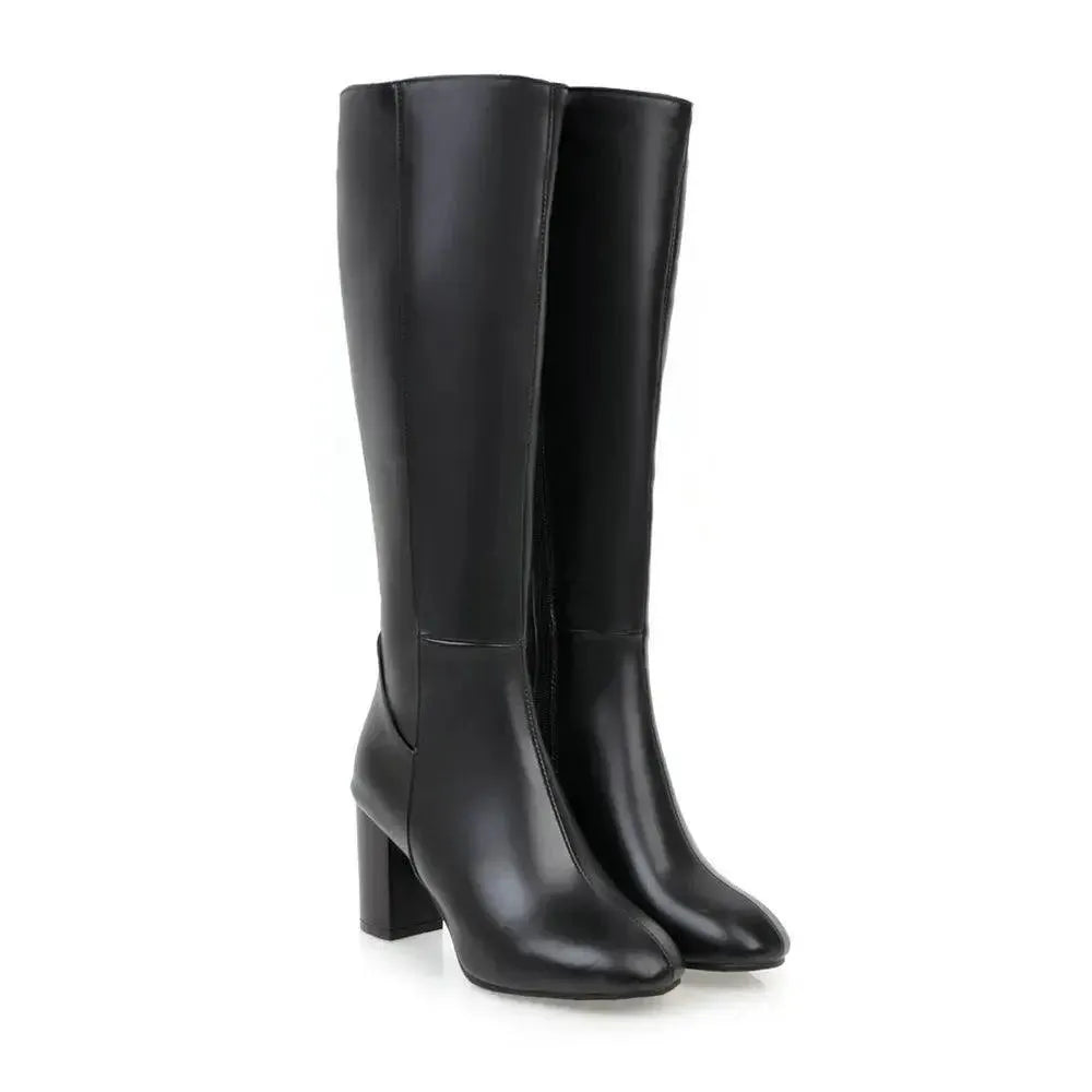 Women's Leather Knee High Heel Boots - Stylish Fashion Boots for Winter, Fall & Dressy Occasions