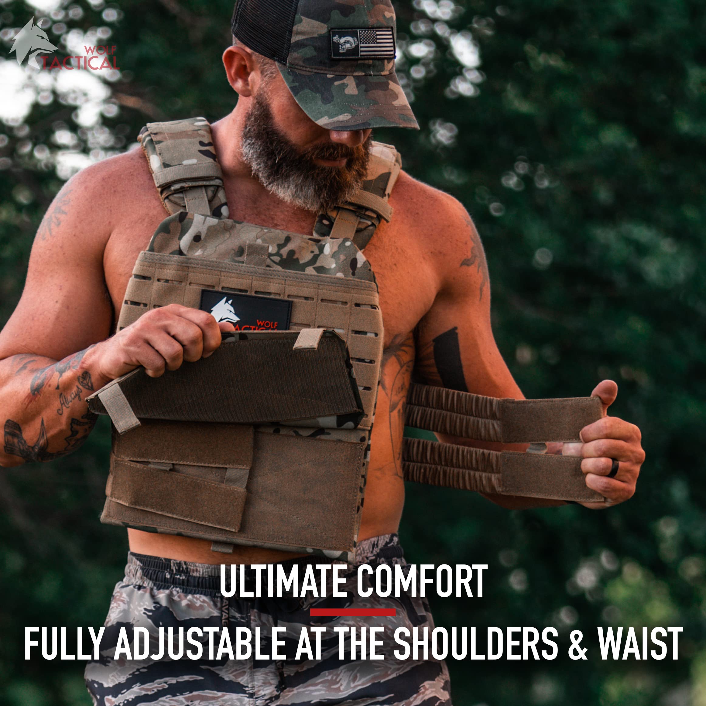 WOLF TACTICAL Weighted Vest with Removable Plates - 8.75lbs Adjustable Weight Vest for Cross Training, Running & Strength Workouts (Black) - Perfect for Home Gym, Outdoor Fitness & Military Training