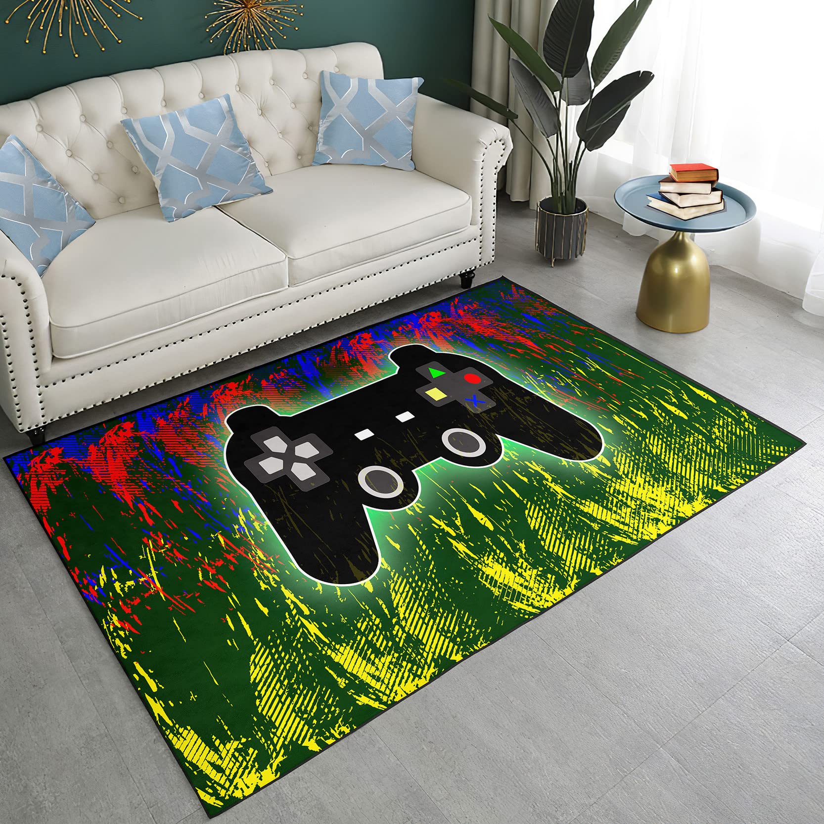 3D Gamepad Print Square Area Rug - Colorful 47'' x 31'' Gamer Rug for Bedroom & Living Room - Kids Throw Rug & Video Game Decor - Perfect for Gaming Rooms, Teen Bedrooms & Man Caves