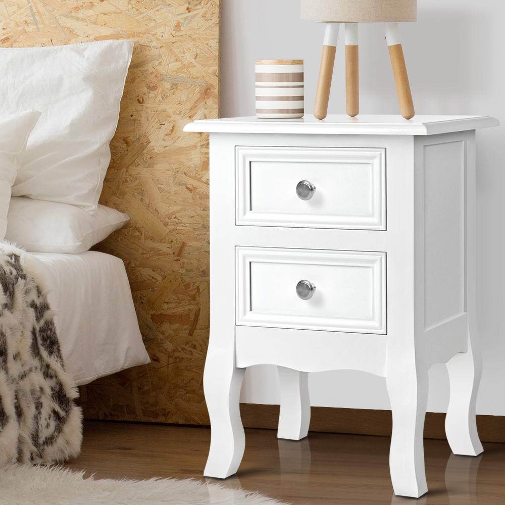 French Provincial Nightstand - White Distressed Wood Bedside Table for Bedroom, Living Room & Guest Room Decor