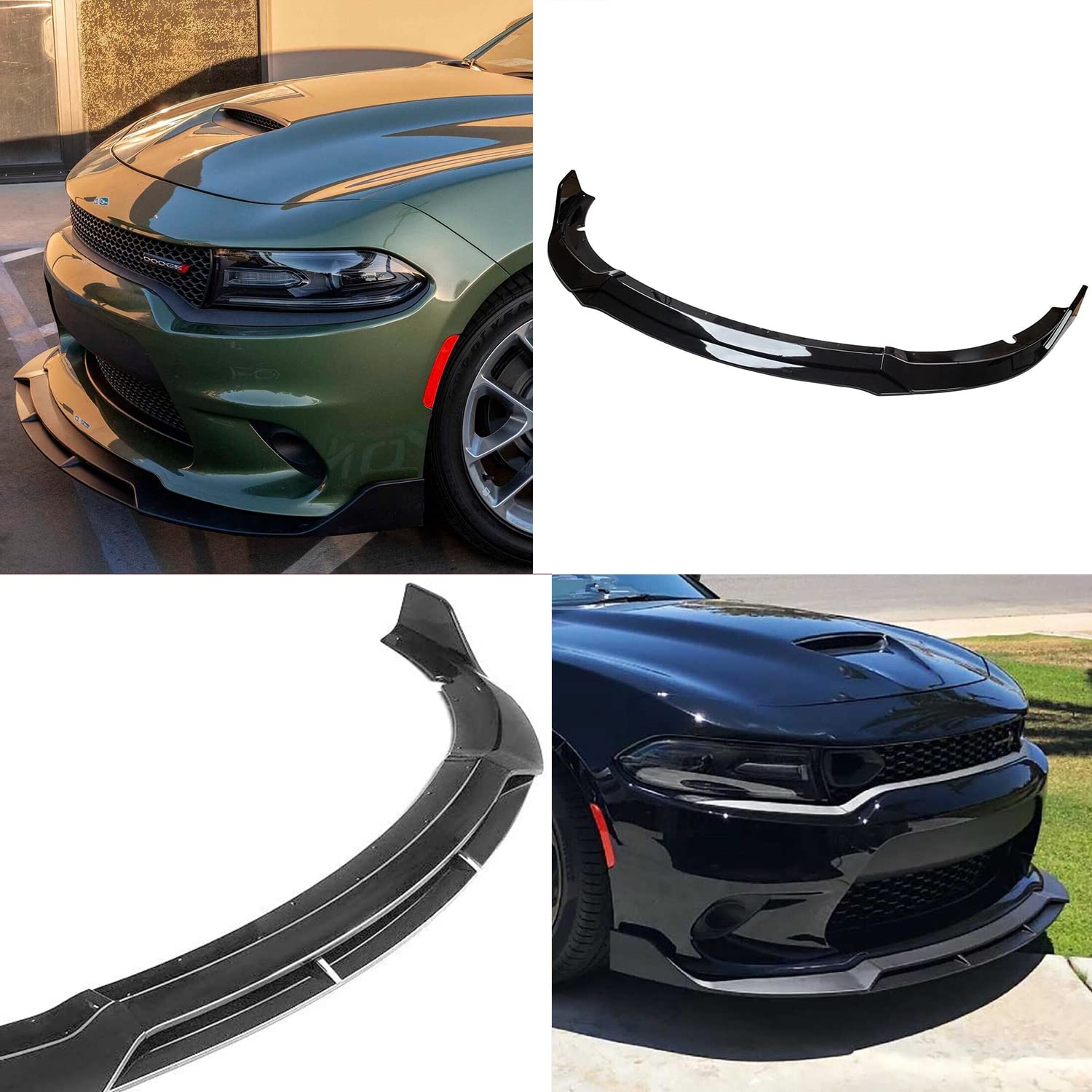 4 PCS Front Bumper Lip Spoiler Splitter for Dodge Charger SRT 2015-2021 - Glossy Black Car Body Kit - Enhance Style & Aerodynamics for Street Racing & Car Shows