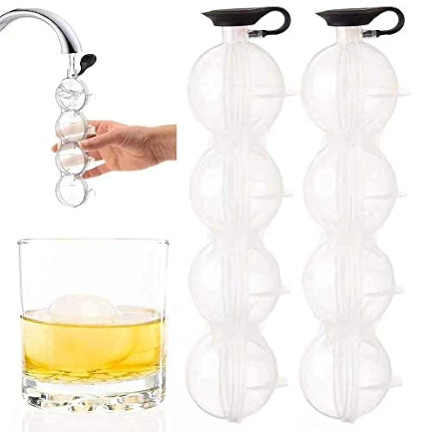 2PCS Ice Ball Maker - 4-Hole Whiskey Round Ice Ball 2.2 Inch with Lid, Easy Release Ice Cube Tray for Cocktails & Whiskey | Perfect for Home Bars, Parties & Chilled Drinks