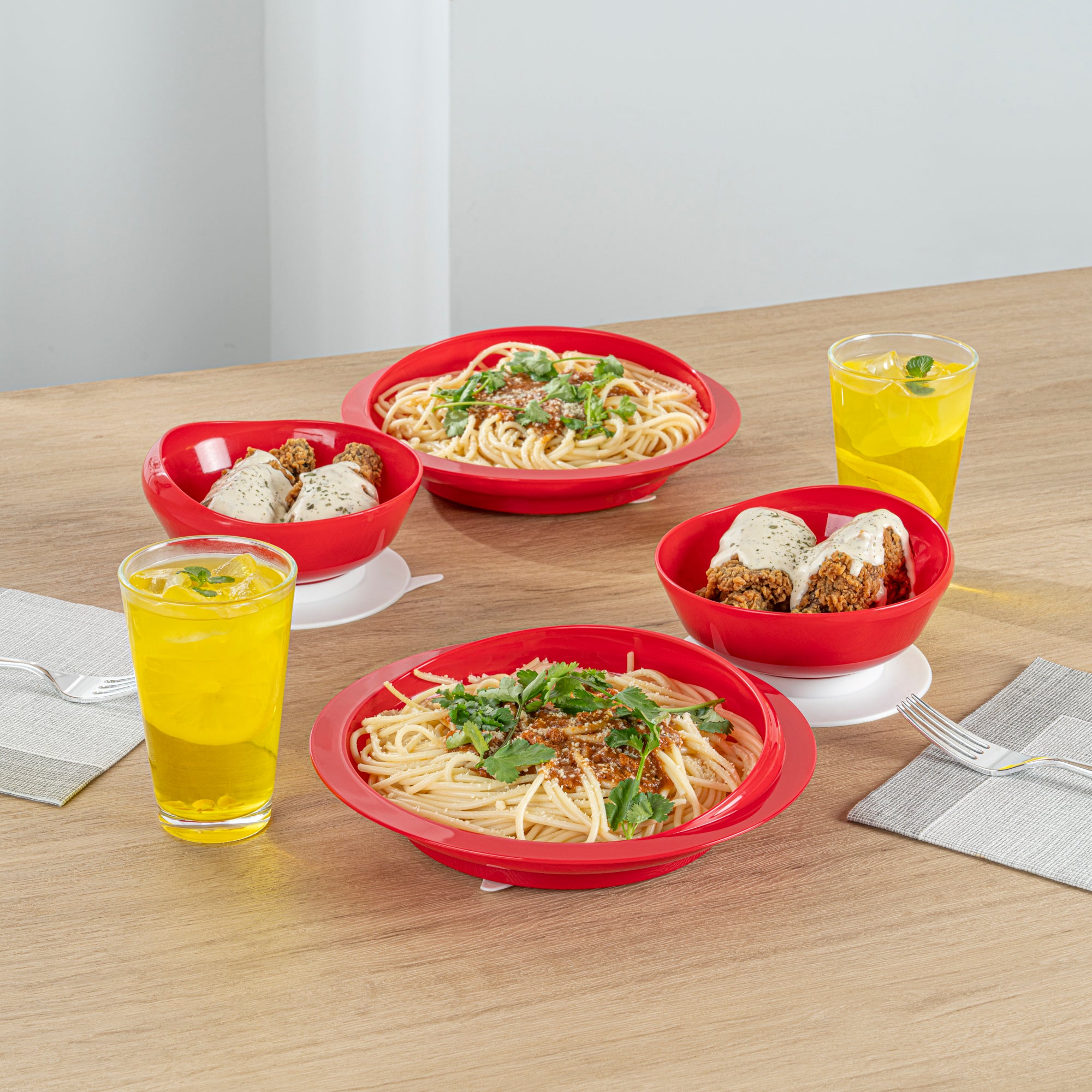 Adapt Tek Red Plastic 2-Piece Scoop Plate & Bowl Set with Spillproof Design & Suction Base - Includes 1 Plate & 1 Bowl for Toddlers - Perfect for Baby Feeding, Travel & Mess-Free Meals