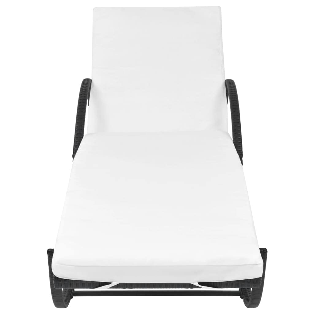 Sun Lounger Chair Outdoor - Adjustable Beach Lounge Chair with Cushion, Poly Rattan Black - Perfect for Poolside, Balcony, Backyard & Beach Relaxation