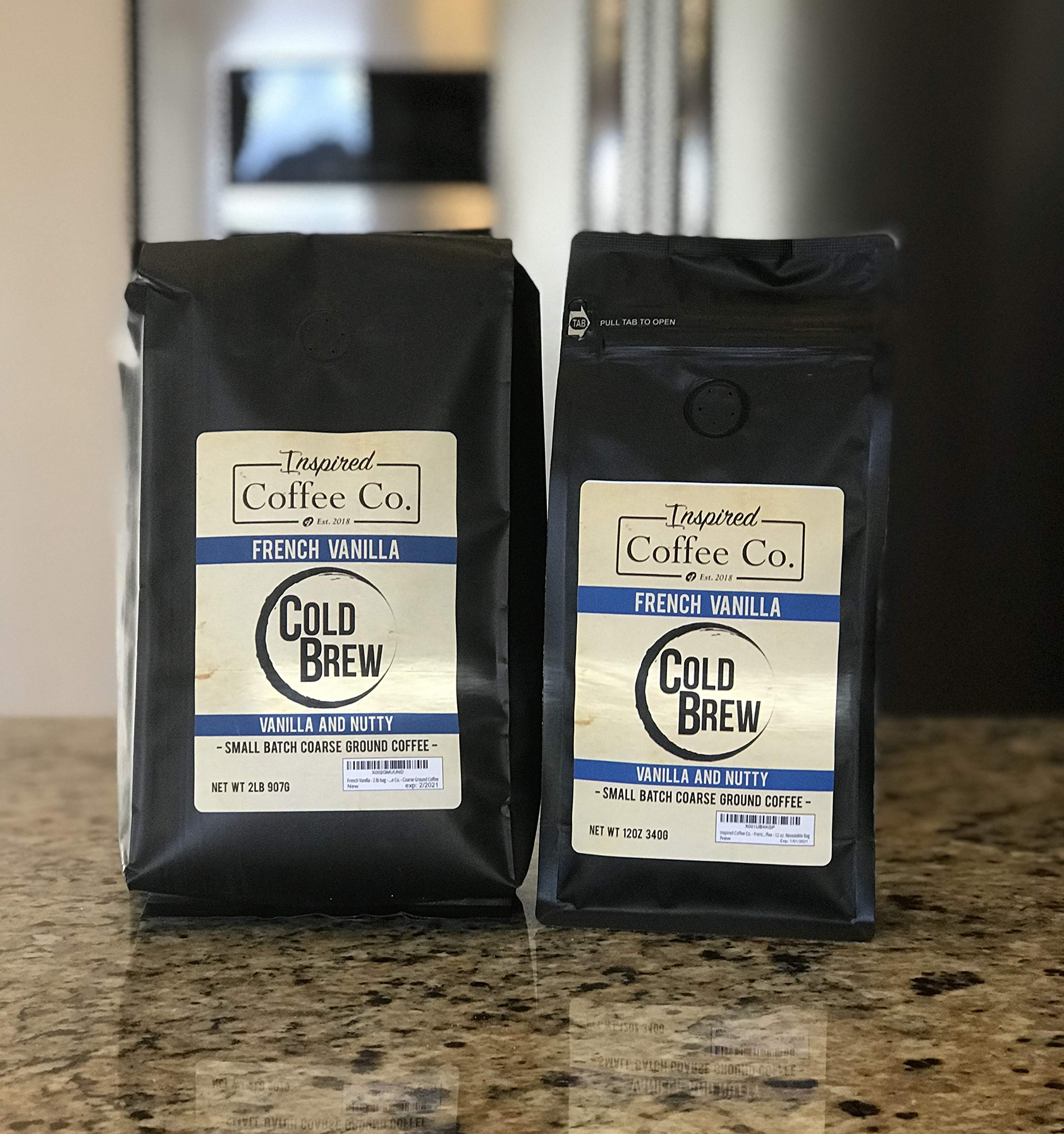 French Vanilla Flavored Cold Brew Coffee Grounds - 2lb Bag by Inspired Coffee Co - Perfect for Iced Coffee, Smoothies & Desserts