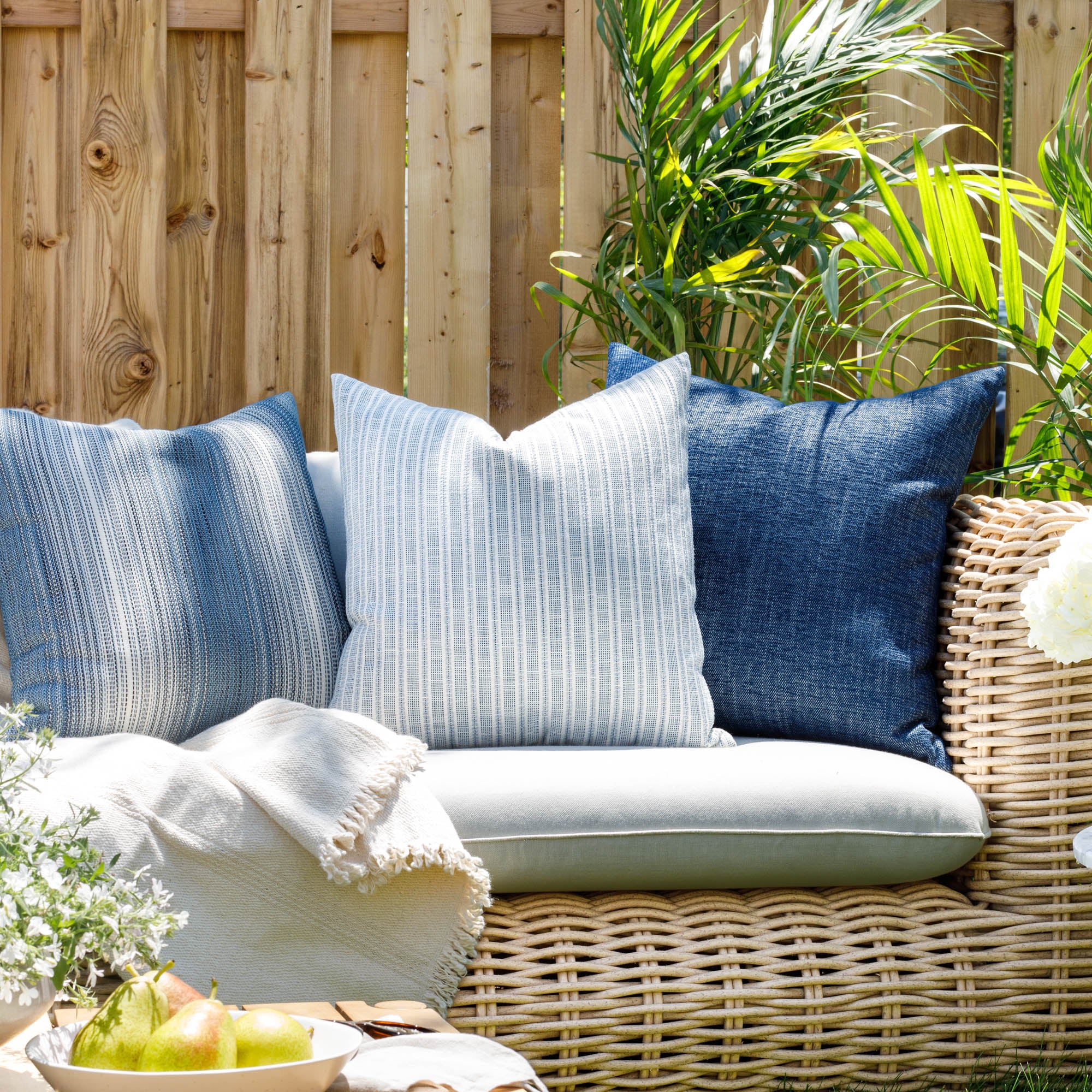 Amalfi Stripe 20x20 Outdoor Decorative Throw Pillow Cover - Indigo Blue Waterproof Cushion for Patio, Poolside, Garden & Porch Decor