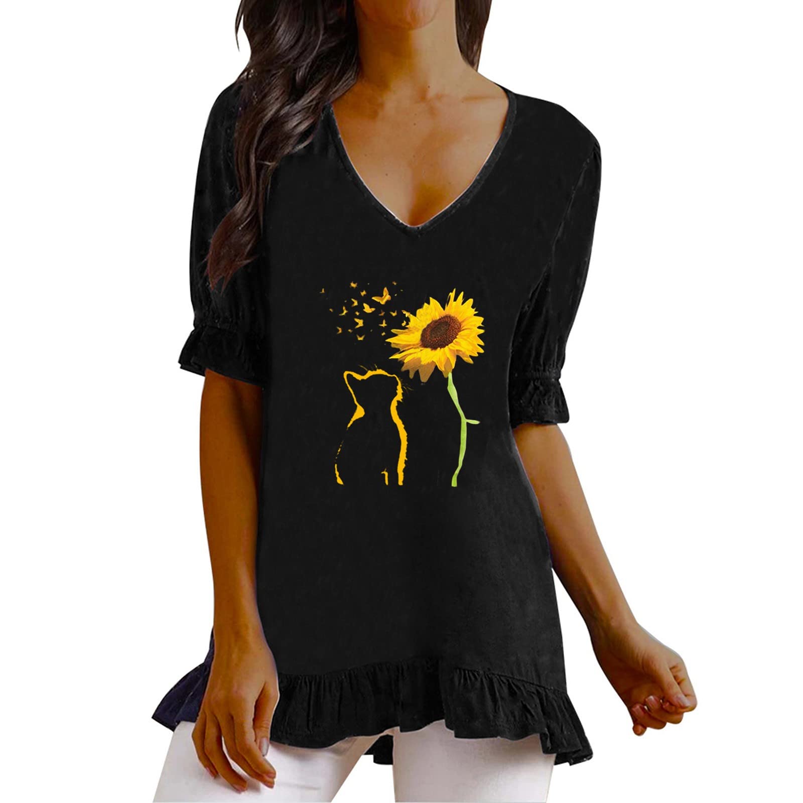 Boho Printed Tunic Tops for Women - Short Sleeve Blouses, Trendy Tunic Tees & Dressy Shirts - Perfect for Casual Outings, Beach Vacations & Summer Fashion