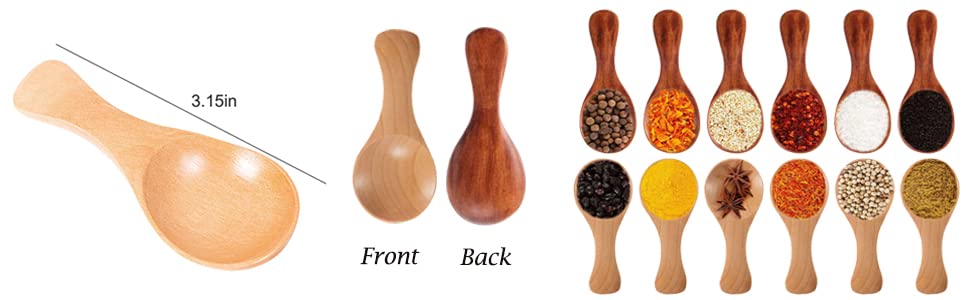 AKOAK 2 Pack Mini Wooden Spoons - Short Handle Kitchen Utensils for Jam, Spices, Honey & Tea | Eco-Friendly Coffee Stirrers & Sugar Scoops | Perfect for Breakfast, Baking & Coffee Shops (Dark Brown)