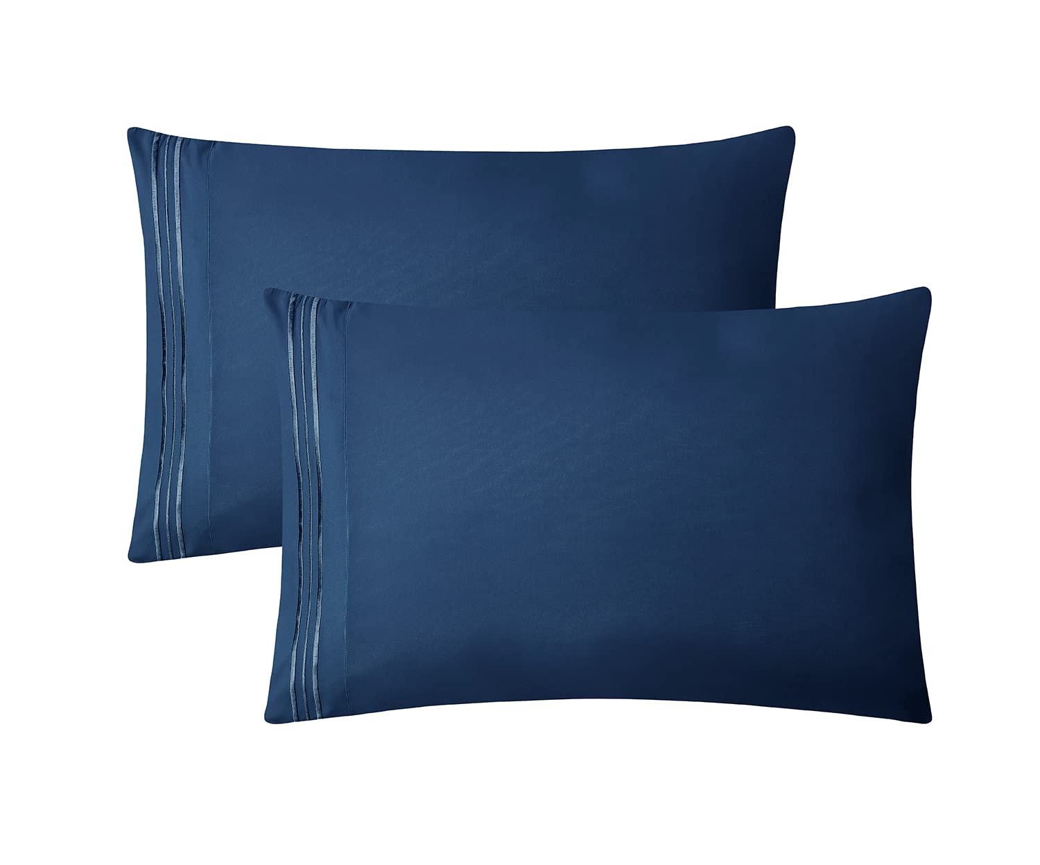 Ultra Soft Clara Clark Standard & Queen Size Pillow Cases Set of 2 - Lightweight Microfiber Pillow Covers with Envelope Closure in Navy Blue - Perfect for Bedroom, Guest Room & Hotel Use
