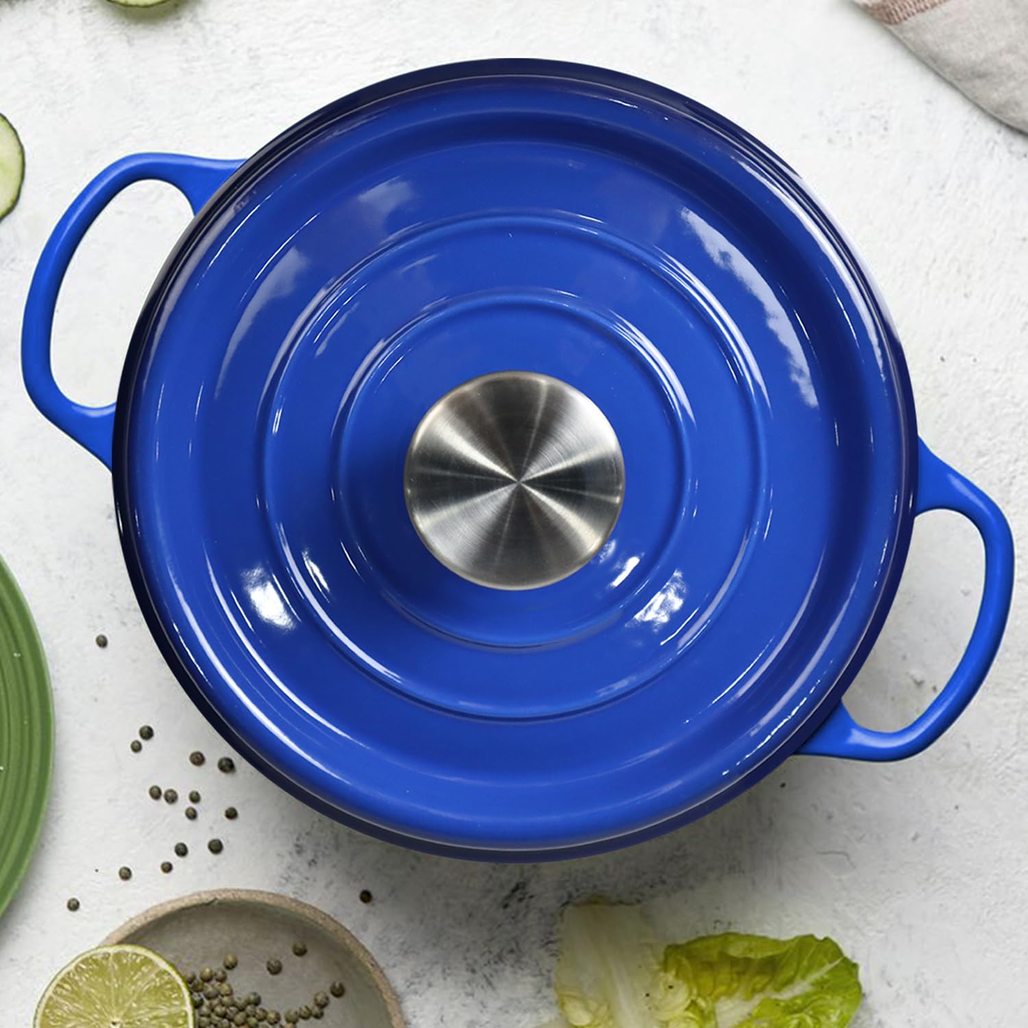 Healthy Choices 3 Qt Enameled Cast Iron Dutch Oven with Lid - Small Blue Pot for Bread Baking, Soups & Stews - Even Heat Distribution, Works on All Cooktops (Up to 500°F) - Perfect for Family of 4, Wedding Registry & Kitchen Gifts - Ideal for Home Cooking, Camping & Outdoor Adventures