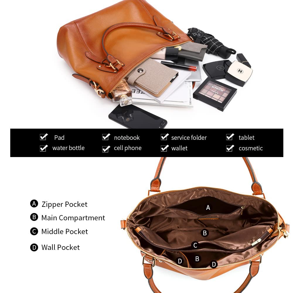 Kattee Genuine Leather Handbags for Women - Stylish Tote Shoulder Bag, Designer Satchel Purse with Top Handles & Crossbody Strap, Large Capacity - Perfect for Work, Travel & Everyday Use