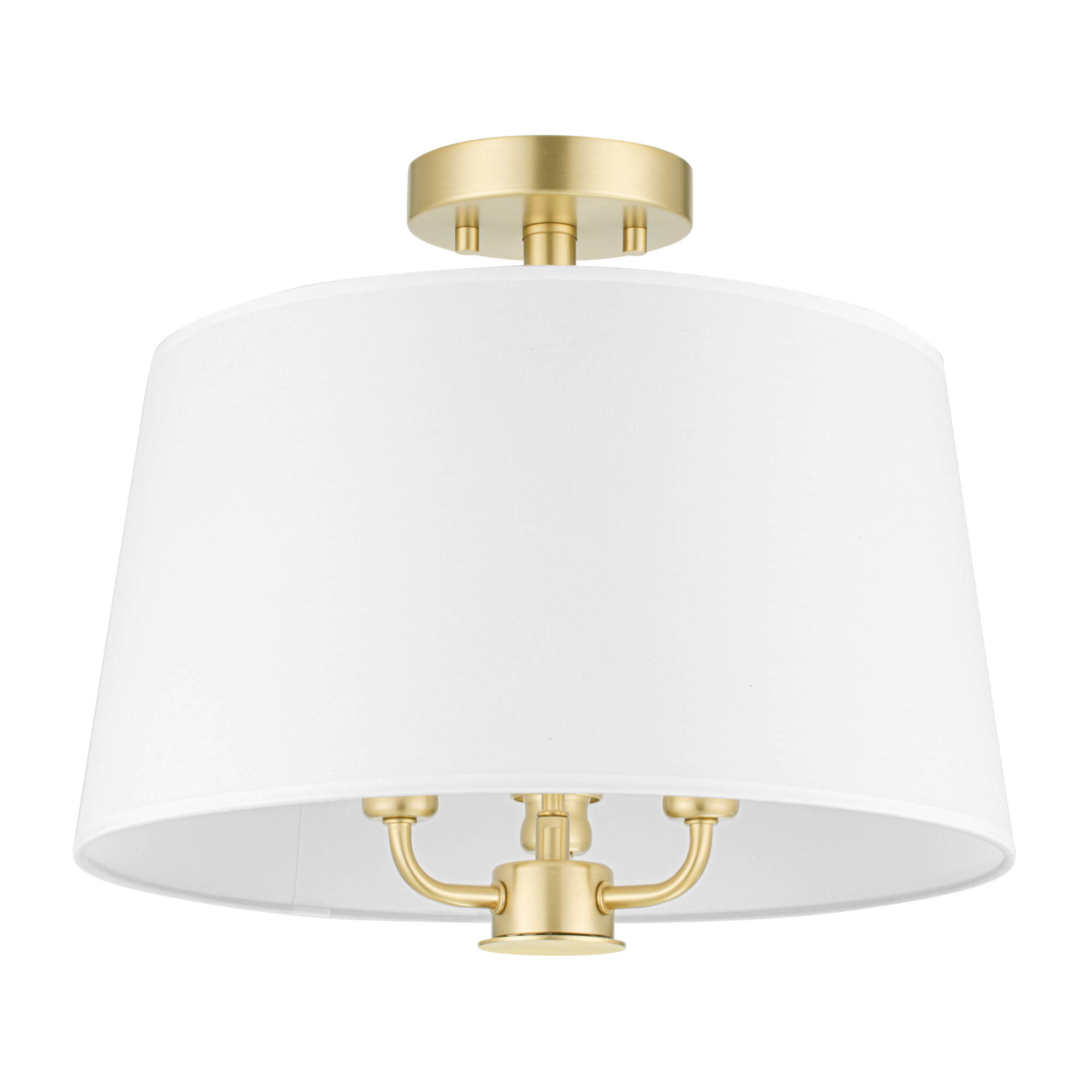 3-Light Billet Convertible Pendant/Semi-Flush Mount Ceiling Light - Brushed Gold Finish with Fabric Shades for Dining Room, Kitchen, or Bedroom Lighting