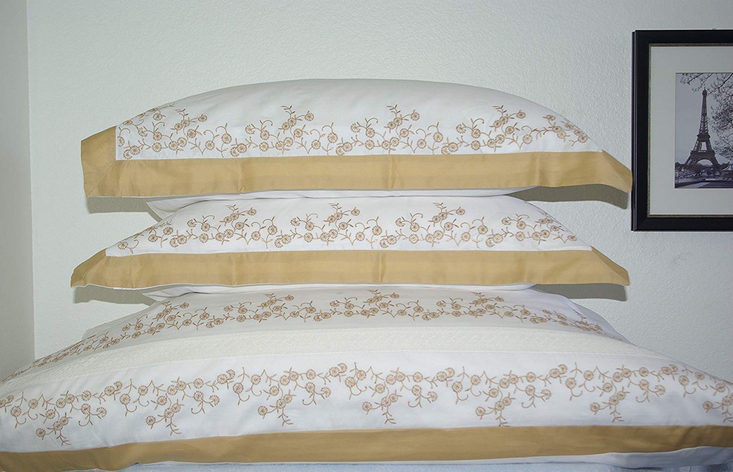 Royal Hotel Luxury Gold & White Amalia 4-Piece Full/Queen Embroidered Comforter Set - 100% Premium Cotton, 300 Thread Count - Perfect for Master Bedroom, Guest Room & Luxury Hotel Decor