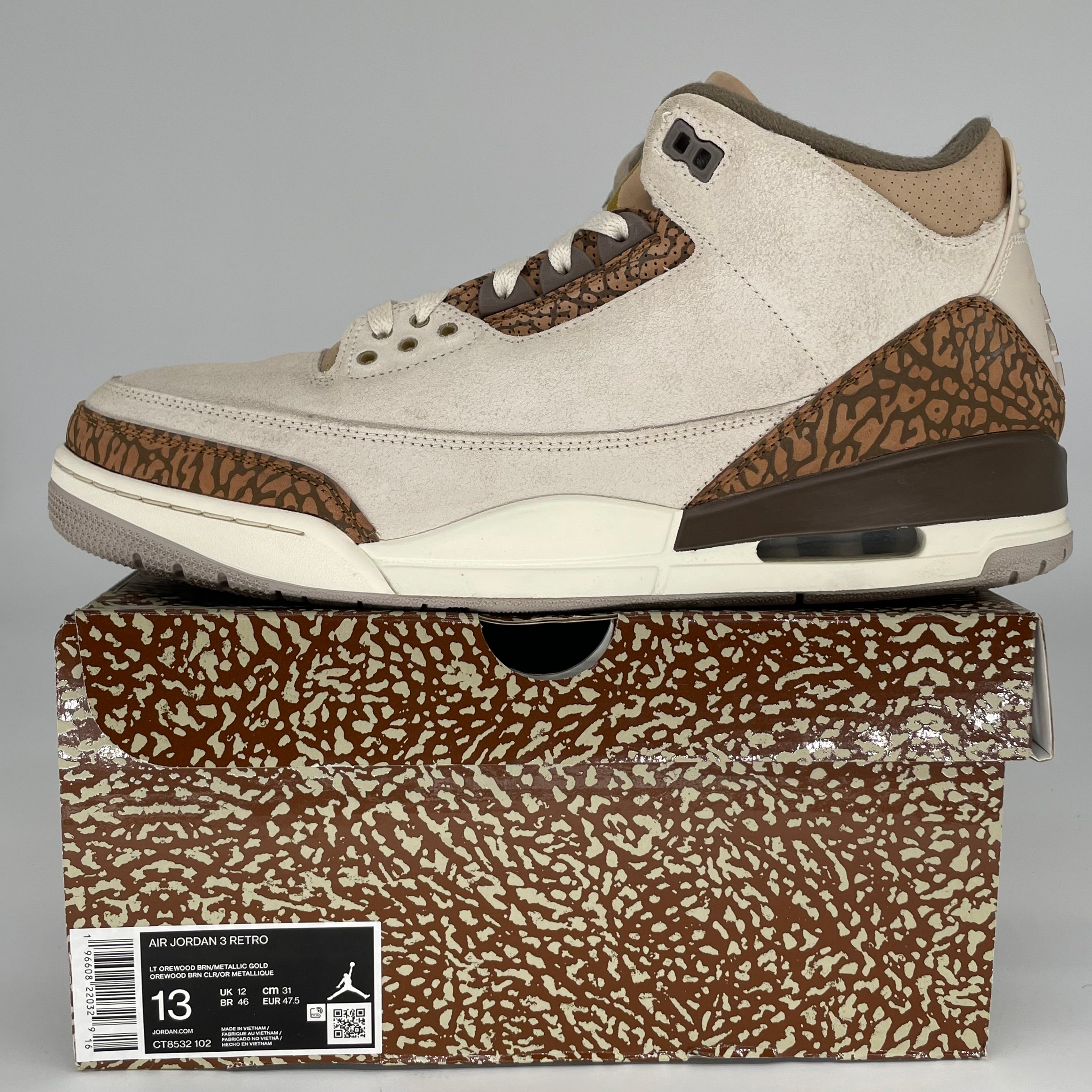 AIR JORDAN 3 PALOMINO Men's Basketball Shoes Size 13 - CT8532-102 Retro Sneakers for Casual Wear & Street Style