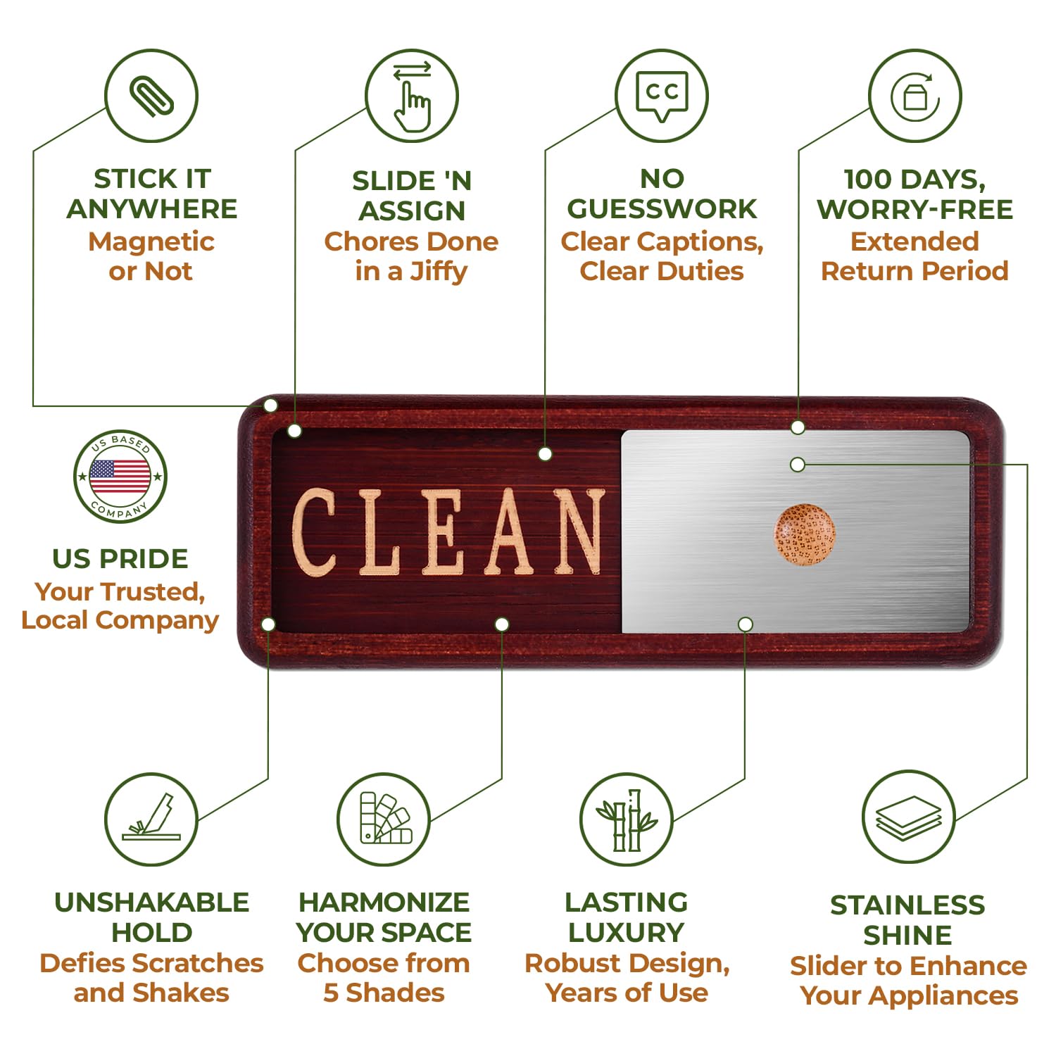 TEYGA Bamboo Dishwasher Magnet - Clean Dirty Sign for Kitchen, Dishwasher Indicator for Home & Office Use | Eco-Friendly & Durable