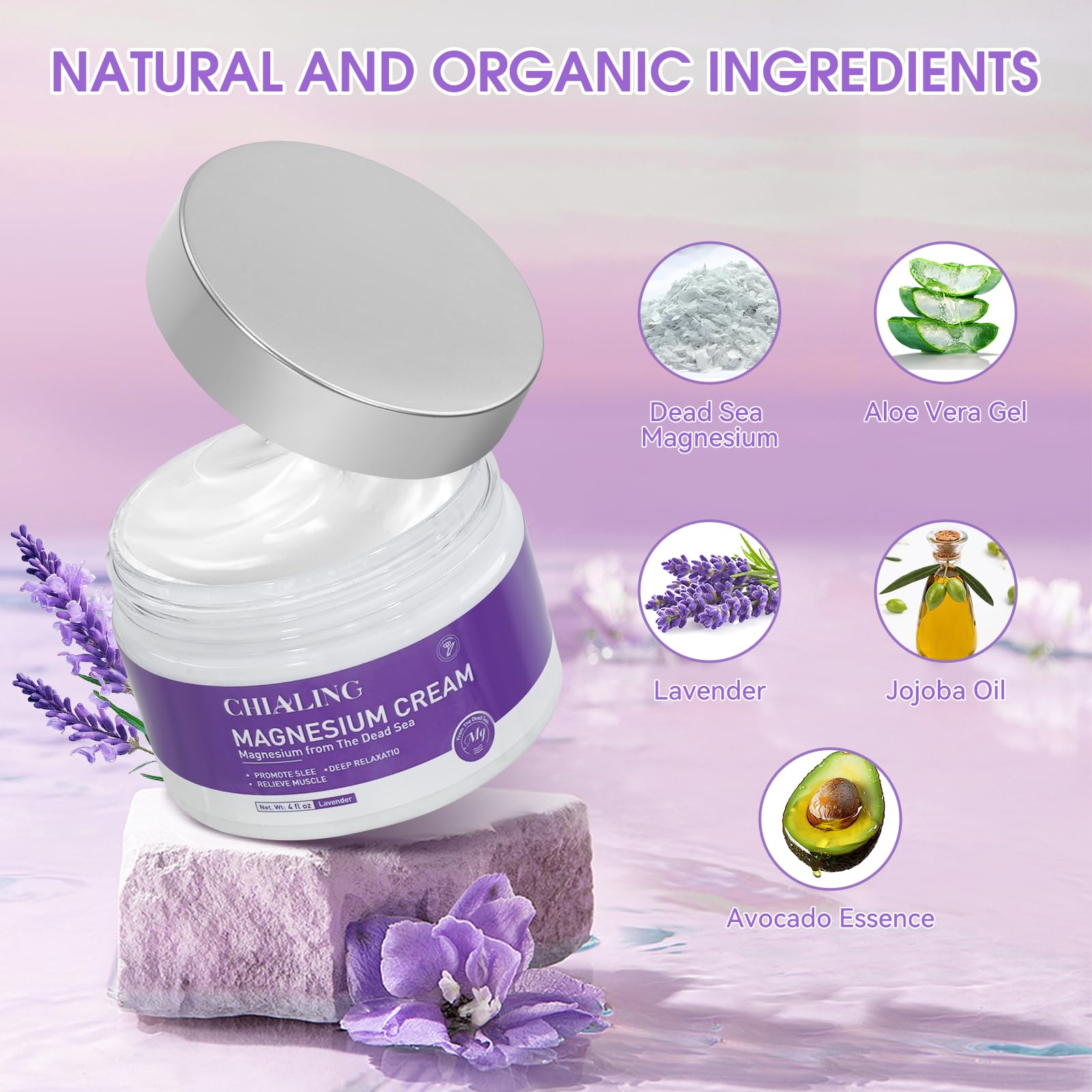 Natural Dead Sea Magnesium Cream & Lotion - USA Made Lavender Magnesium Body Cream (4 oz) for Muscle Relaxation, Sleep Aid & Skin Hydration - Day & Night Use for Athletes & Stress Relief