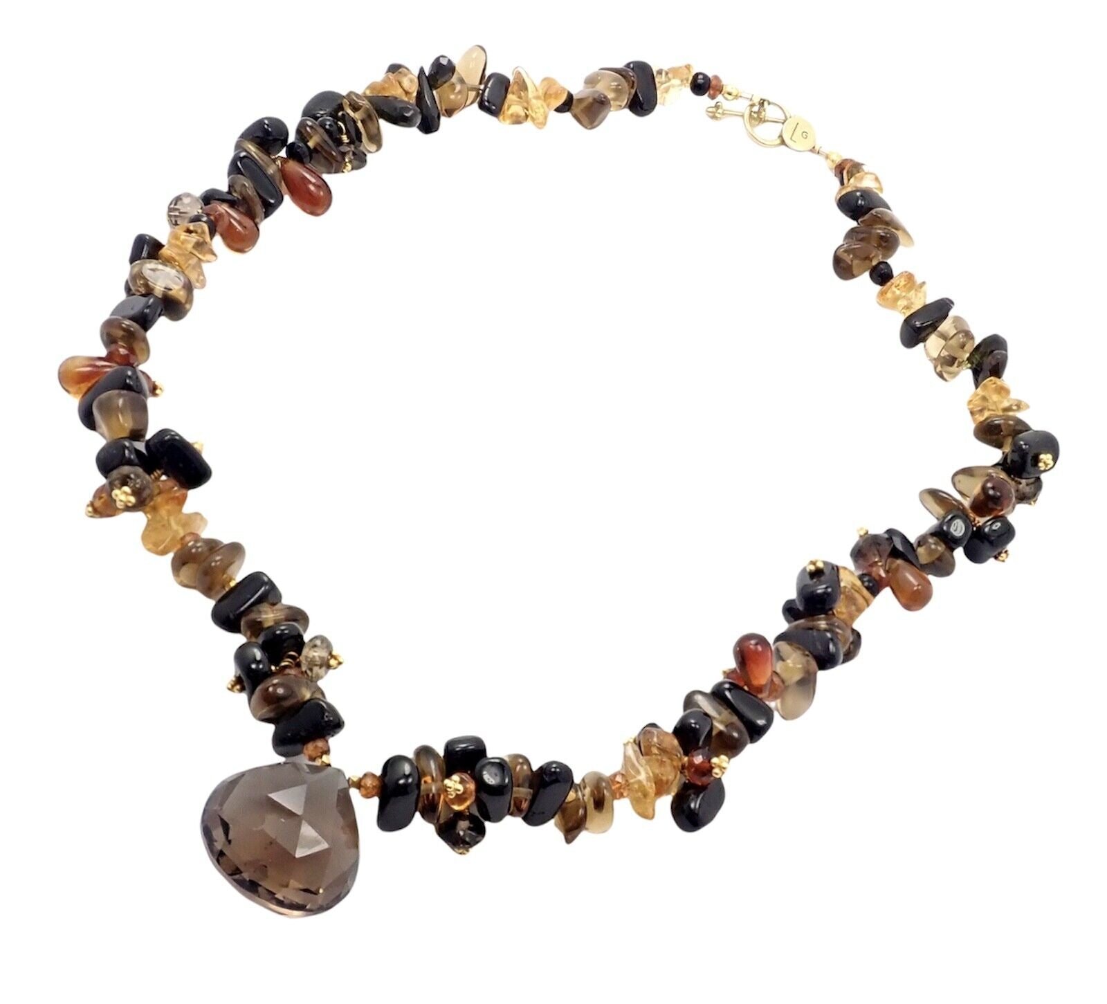 18K Yellow Gold Briolette Smokey Topaz Onyx Bead Necklace for Women - Elegant Statement Jewelry for Evening Parties & Special Occasions