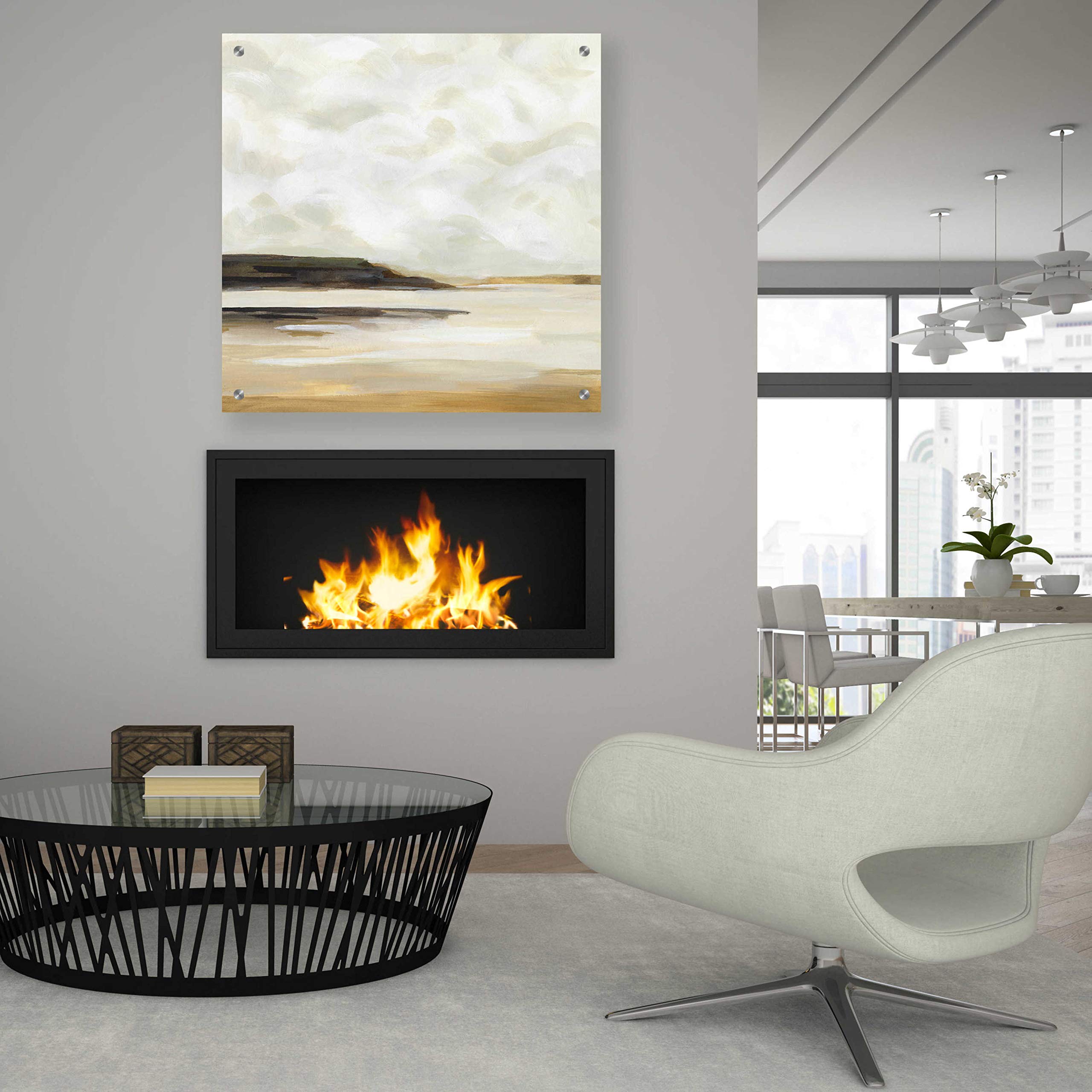 Victoria Borges 'Cloudy Coast I' Acrylic Wall Art Painting - 36x36 Inches Modern Coastal Decor for Living Room, Bedroom & Office