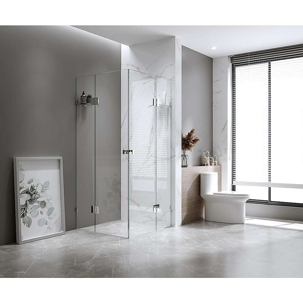 100x120cm Double Door Corner Shower Screen with Black Brackets & Stainless Steel Hinges, Square Double Pull Handle - Perfect for Modern Bathroom Renovation and Space-Saving Shower Enclosures