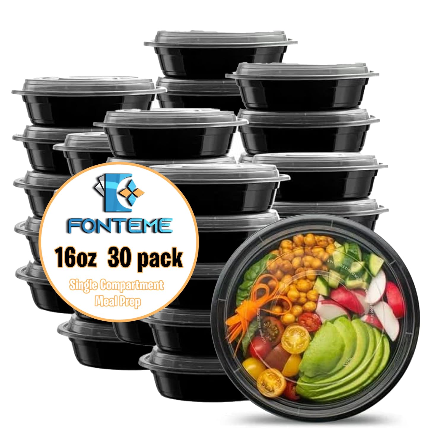 16 oz BPA-Free Meal Prep Containers with Lids (30 Pack) | Microwave, Freezer & Dishwasher Safe Food Storage Containers | Reusable Lunch Boxes for Office, School & Meal Prepping