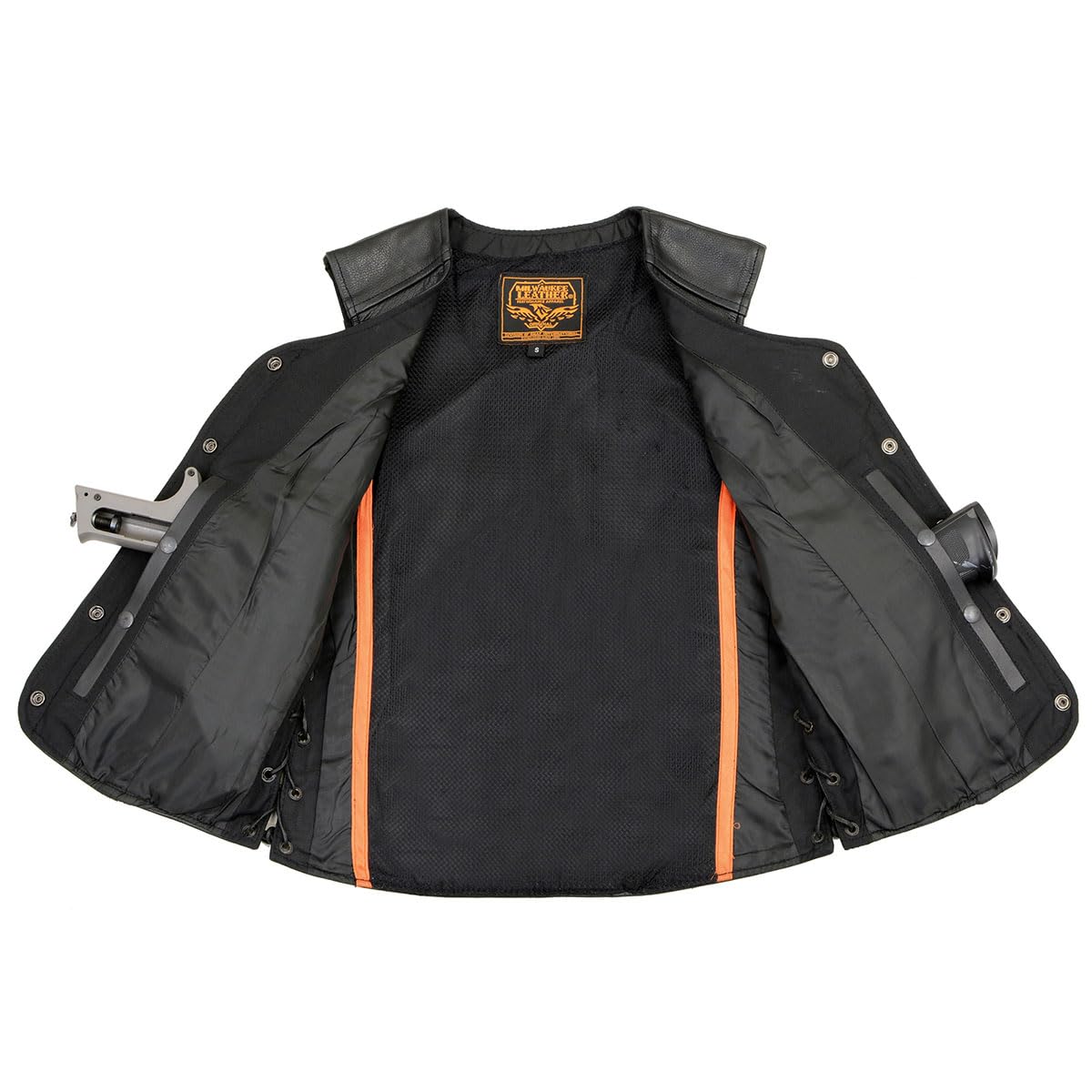 Milwaukee Men's Premium Leather Side Lace Vest with 2 Front Pockets - Stylish Biker Jacket for Motorcycle Riding & Outdoor Adventures
