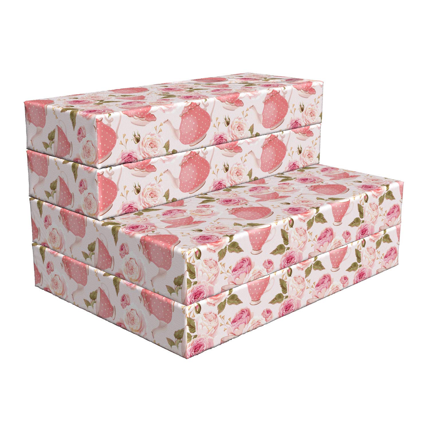 Ambesonne Floral Foldable Mattress - Vintage Tea Cups Roses Design, 74.8