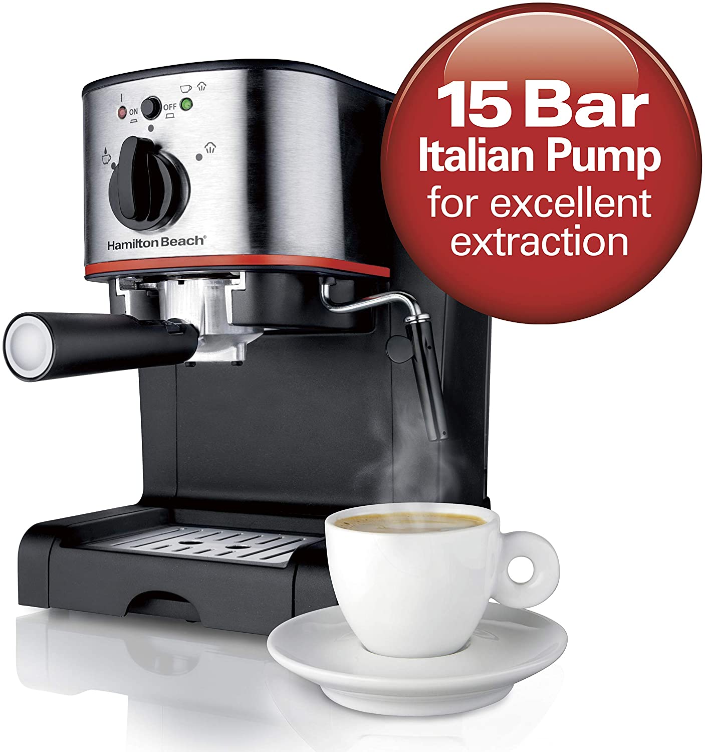 Hamilton Beach 15 Bar Espresso & Cappuccino Maker 40792 - Professional Coffee Machine for Home & Office Use