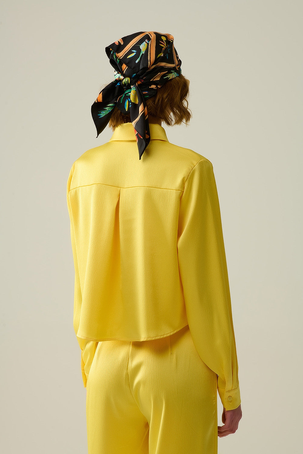 Textured Yellow Satin Short Sleeve Shirt for Women - Elegant Casual Wear for Office, Date Night & Summer Outfits