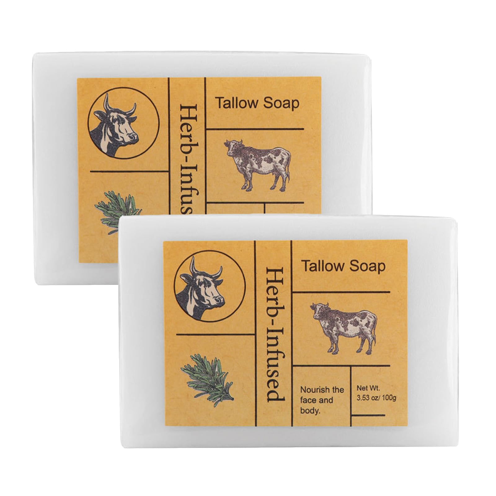 Organic Grass-Fed Beef Tallow Soap Bar - Natural Moisturizing Face & Body Wash for Dry, Sensitive Skin - Hydrating, Soothing, Oil Control Beauty Soap - Clean & Nourish Skin (2-Pack) - Perfect for Daily Skincare, Bath & Shower Routine