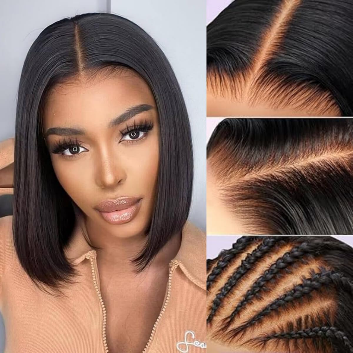 12 Inch Short Bob Wig Human Hair 13x4 HD Transparent Lace Front Wig - Pre Plucked 180% Density Straight Lace Frontal Wig with Baby Hair & Natural Hairline | Glueless Human Hair Wig for Women | Perfect for Daily Wear, Cosplay, and Special Occasions