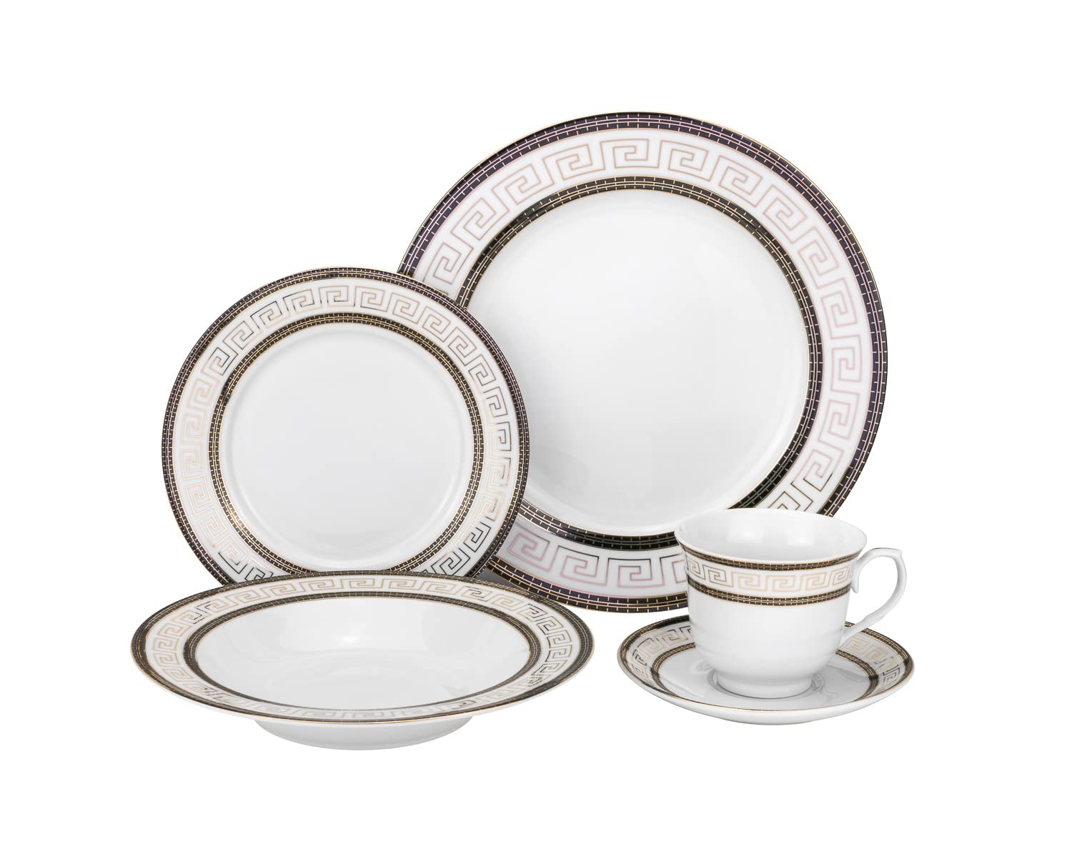 20-Piece Luxury Dinnerware Set with 24K Gold Greek Key Design - Premium Porcelain Tableware Service for 4 People - Elegant Dining Set for Weddings, Holidays & Formal Entertaining (21128)