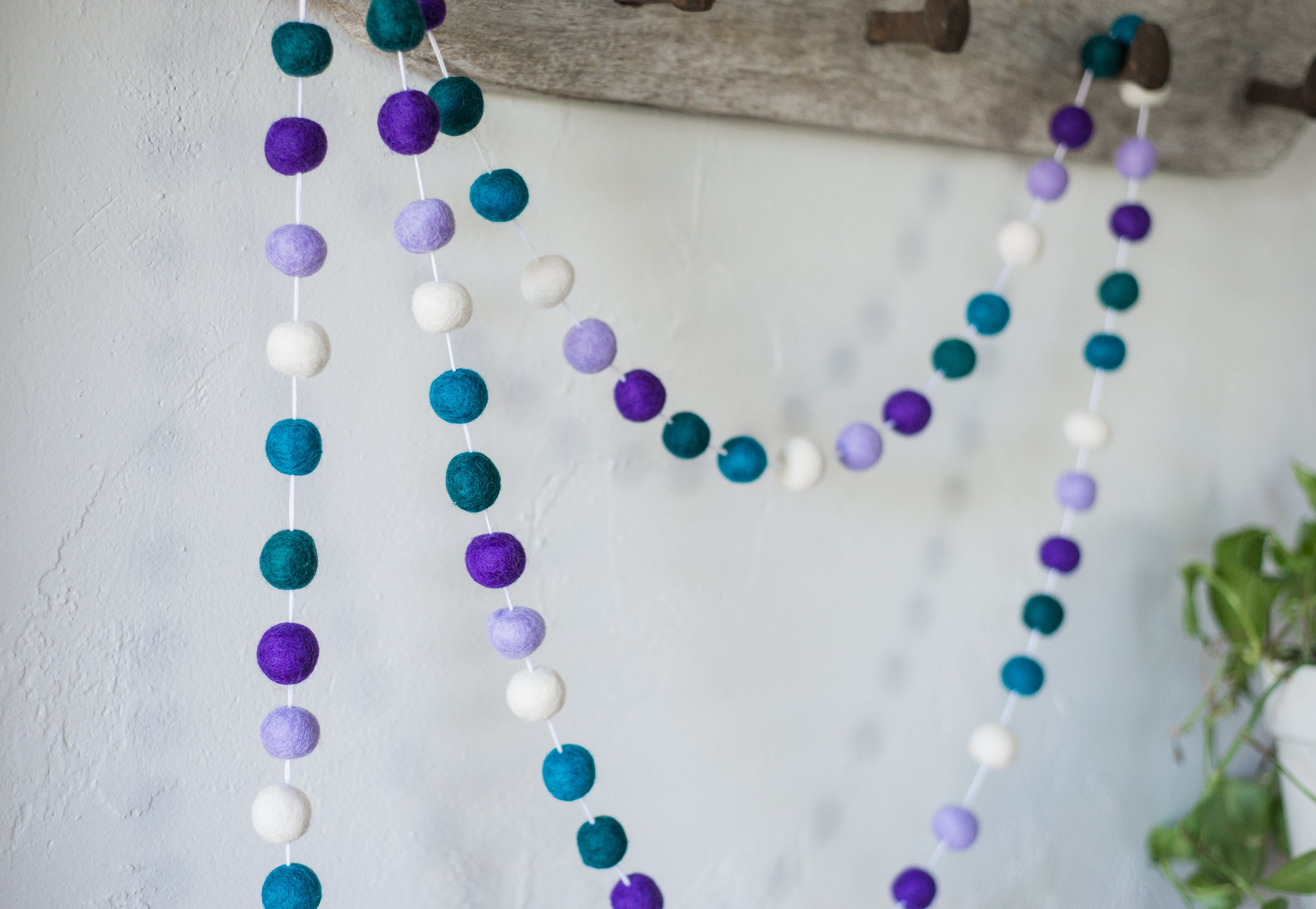 Vibrant Purple & Blue Felt Ball Garland - Handmade Wool Decoration for Nursery, Wedding, Party & Home Decor - Perfect for Baby Showers, Christmas Tree, Wall & Mantel Decorations