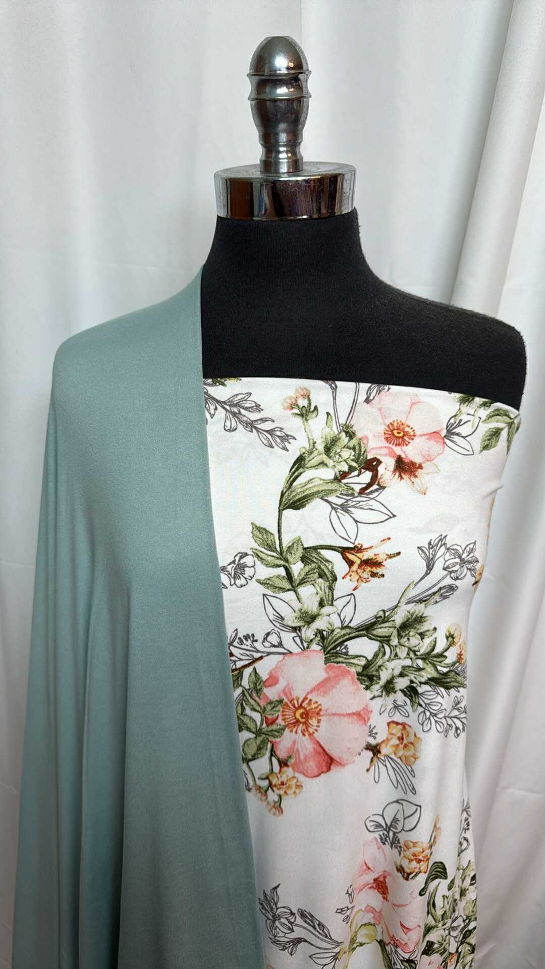 Mint & Ivory Floral Fabric Bundle - 1.5 Yard Ivory Floral DBP & 1.5 Yard Mint DBP Polyester Fabric for DIY Crafts, Home Decor, and Sewing Projects - A27598