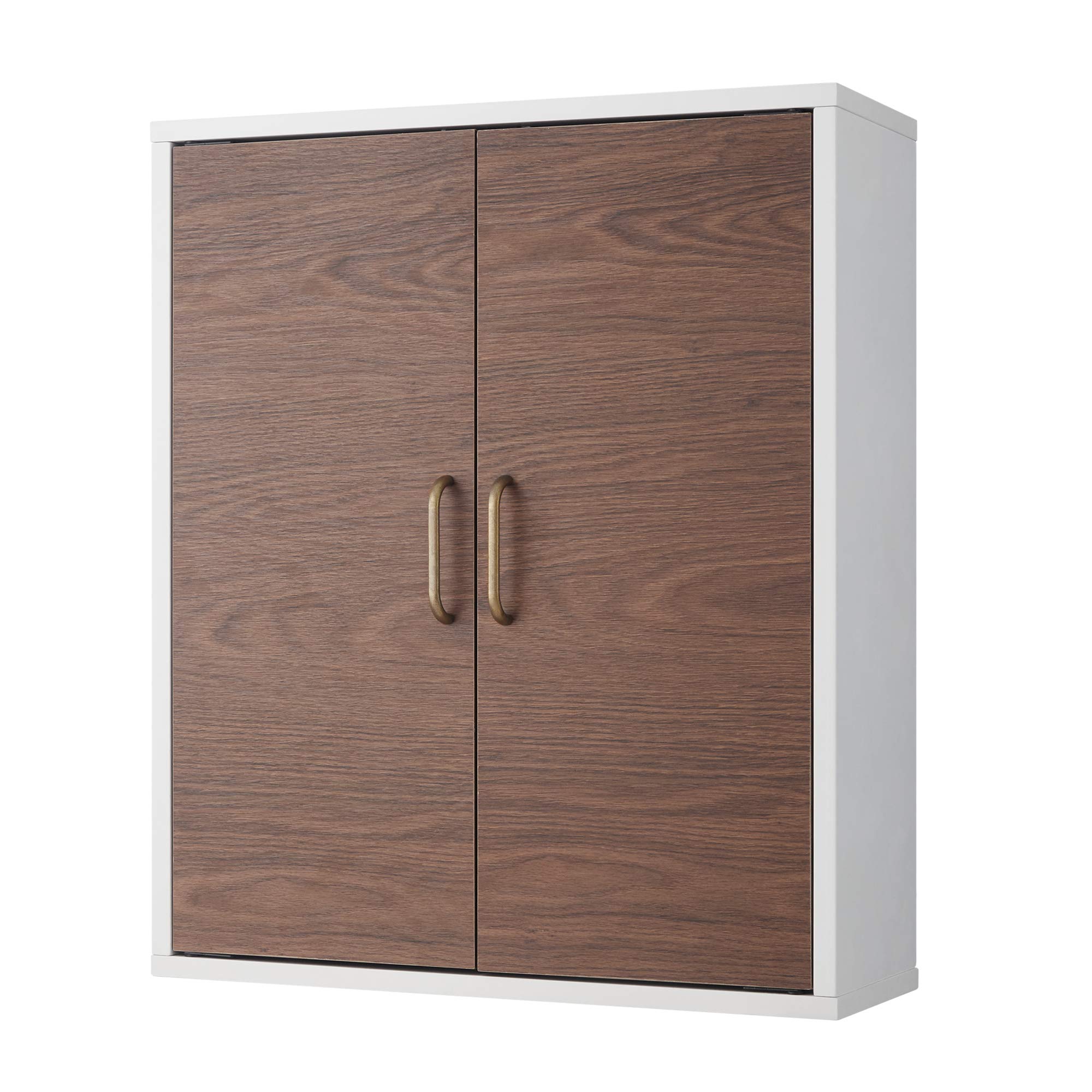 Teamson Home Wooden Bathroom Wall Cabinet - Wall Mounted Medicine Storage with Adjustable Shelf, Walnut & White Two-Door Design for Bathroom Organization & Space Saving