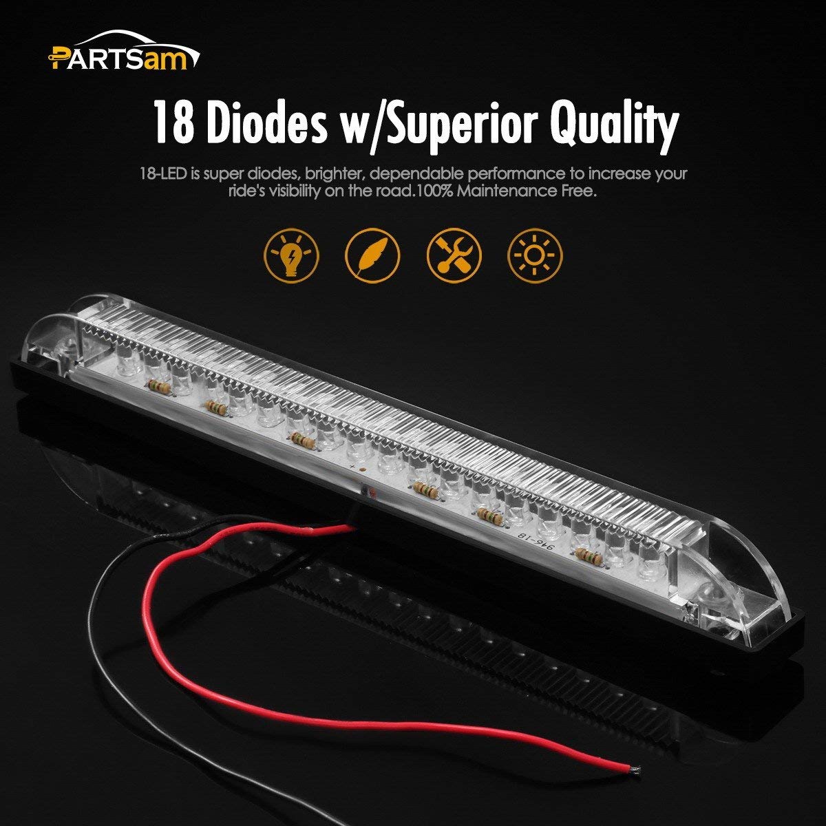 Partsam 5Pcs 8 Inch Slim LED Utility Strip Bar - 18 LED Truck Trailer Camper RV Motorcycle Lights - 12V DC Interior Dome, Cargo & Courtesy Lamps for Golf Cart, Motorhome & Marine Use