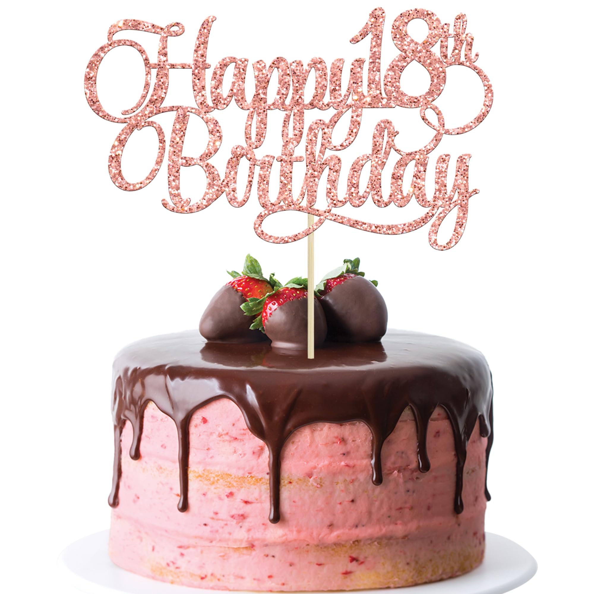 1 Pack Happy 18th Birthday Cake Topper - Glitter Number 18 Cake Decoration for Eighteen Years Old Birthday Party Supplies (Rose Gold) - Perfect for Anniversary Celebrations, Sweet 16 Parties & Milestone Events
